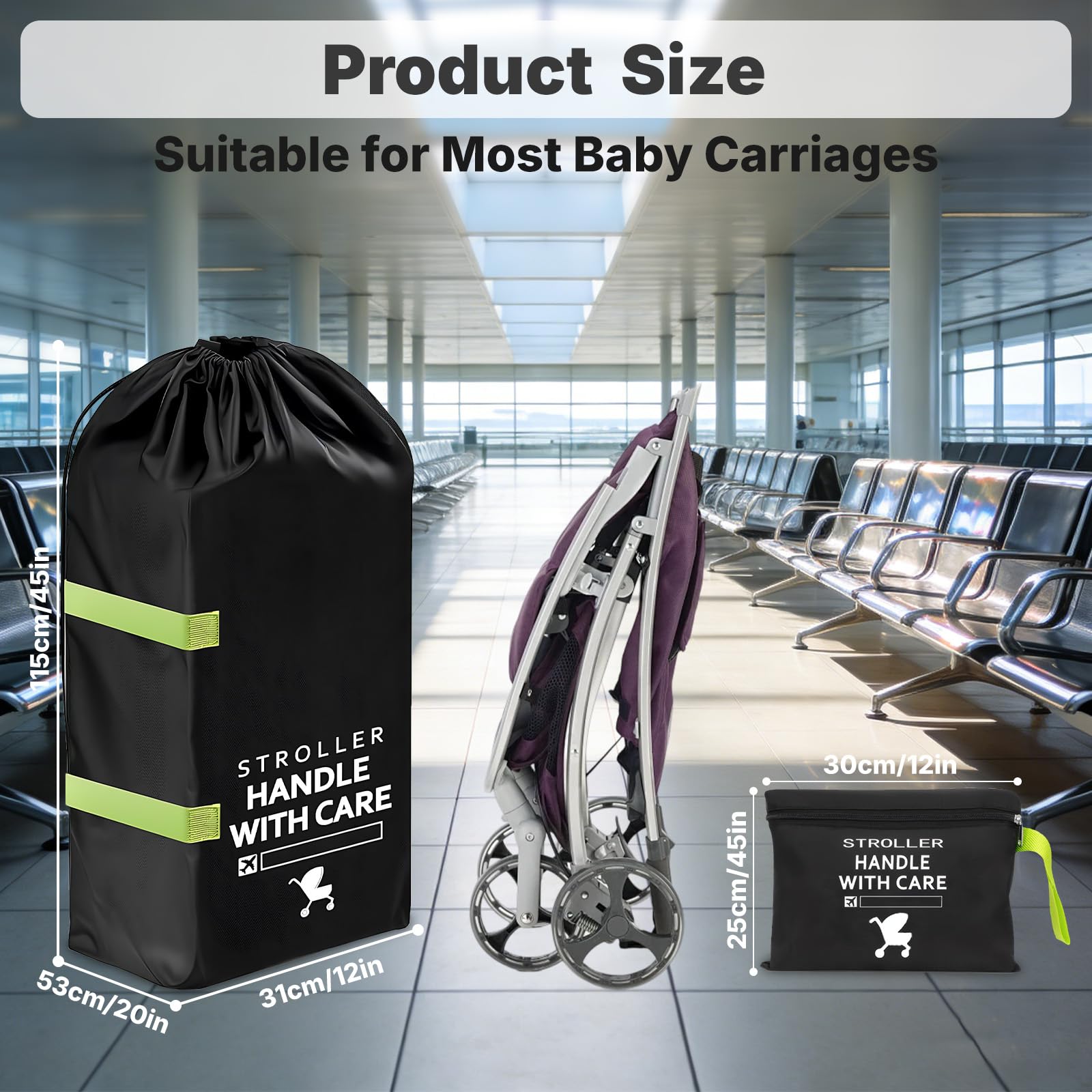 Große Transporttasche Kinderwagen, Schutzhülle für Kinderwagen im Flugzeug Robuste Buggy Tasche Wasserdichte Reisetasche mit Schultergurt Geeignet für Den Transport in Großen Flugzeugen (115x53x31cm)