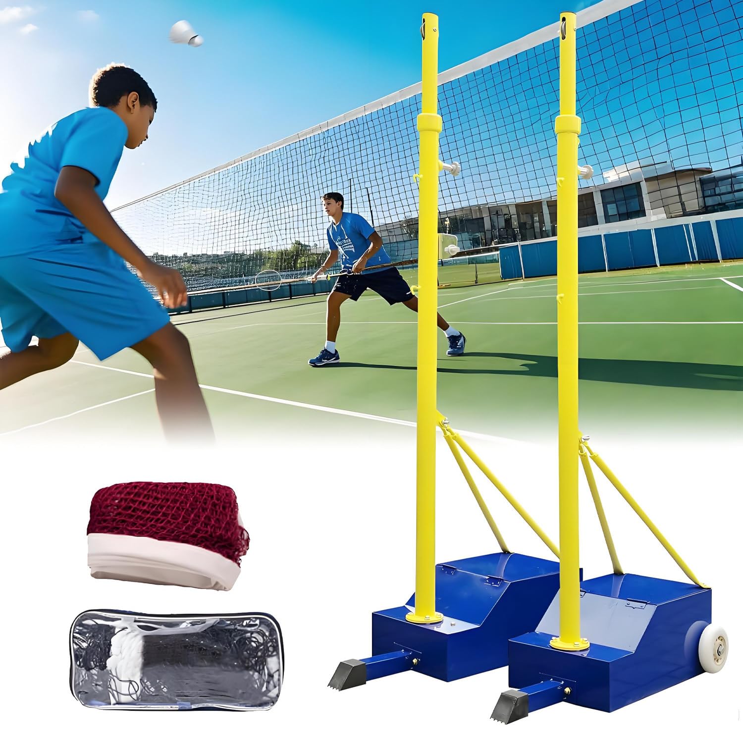 UORDBY Volleyball Poles for Backyard,Heavy Duty Volleyball/Badminton Poles with Nets,4 Adjustable Heights, with Volleyball Net/Badminton Net for Adult Kids School