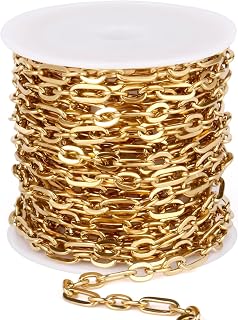 16.5FT 18K Gold PVD Plated Paperclip Jewelry Chain Roll, 4.5MM Stainless Steel Long and Short Link Chains Spool Bulk for DIY Jewelry Making Necklace Bracelet