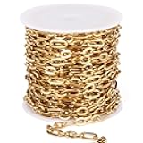 16.5FT 18K Gold PVD Plated Paperclip Jewelry Chain Roll, 4.5MM Stainless Steel Long and Short Link Chains Spool Bulk for DIY Jewelry Making Necklace Bracelet