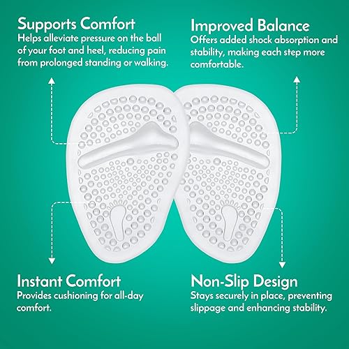 Miniatura 5 de COMFWALK Almohadillas metatarsianas, cojín de bola de pie, diseño de cojín suave, absorción de golpes, adhesivo fuerte antideslizante, para aliviar