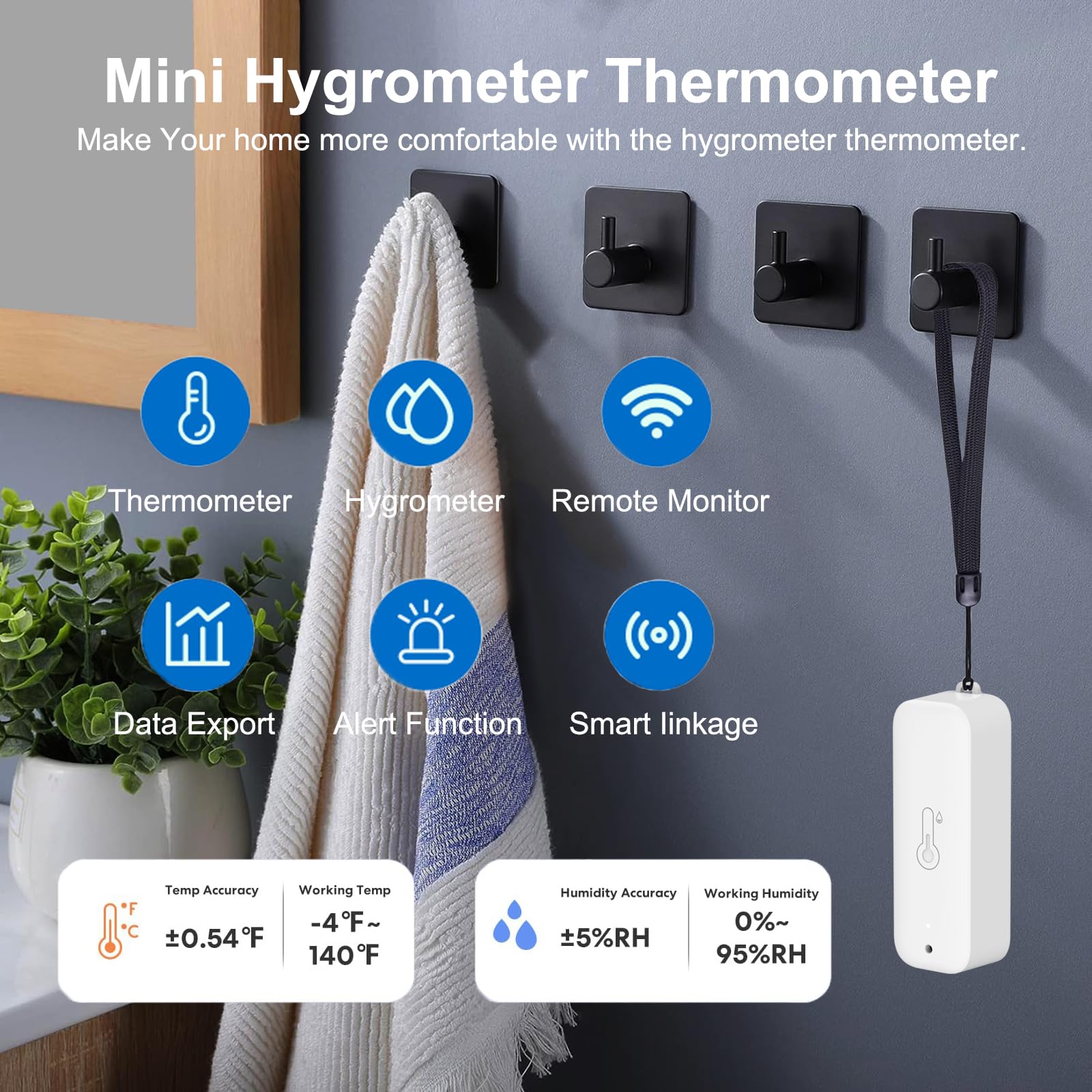Termometro Hygrometro WiFi, smart di Temperatura e umidità con monitoraggio tramite app remota,sensore di temperatura e umidità interno con esportazione di dati di archiviazione,compatibile Alexa.2PCS