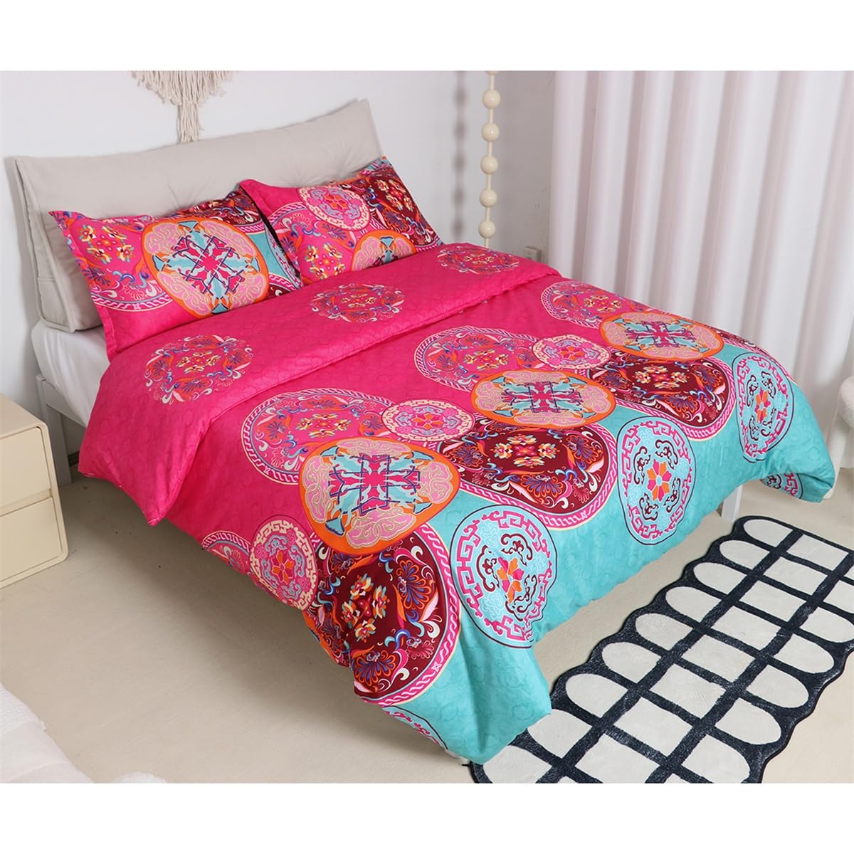 Bohemien 3 pezzi con copripiumino in morbida microfibra, stile esotico king
