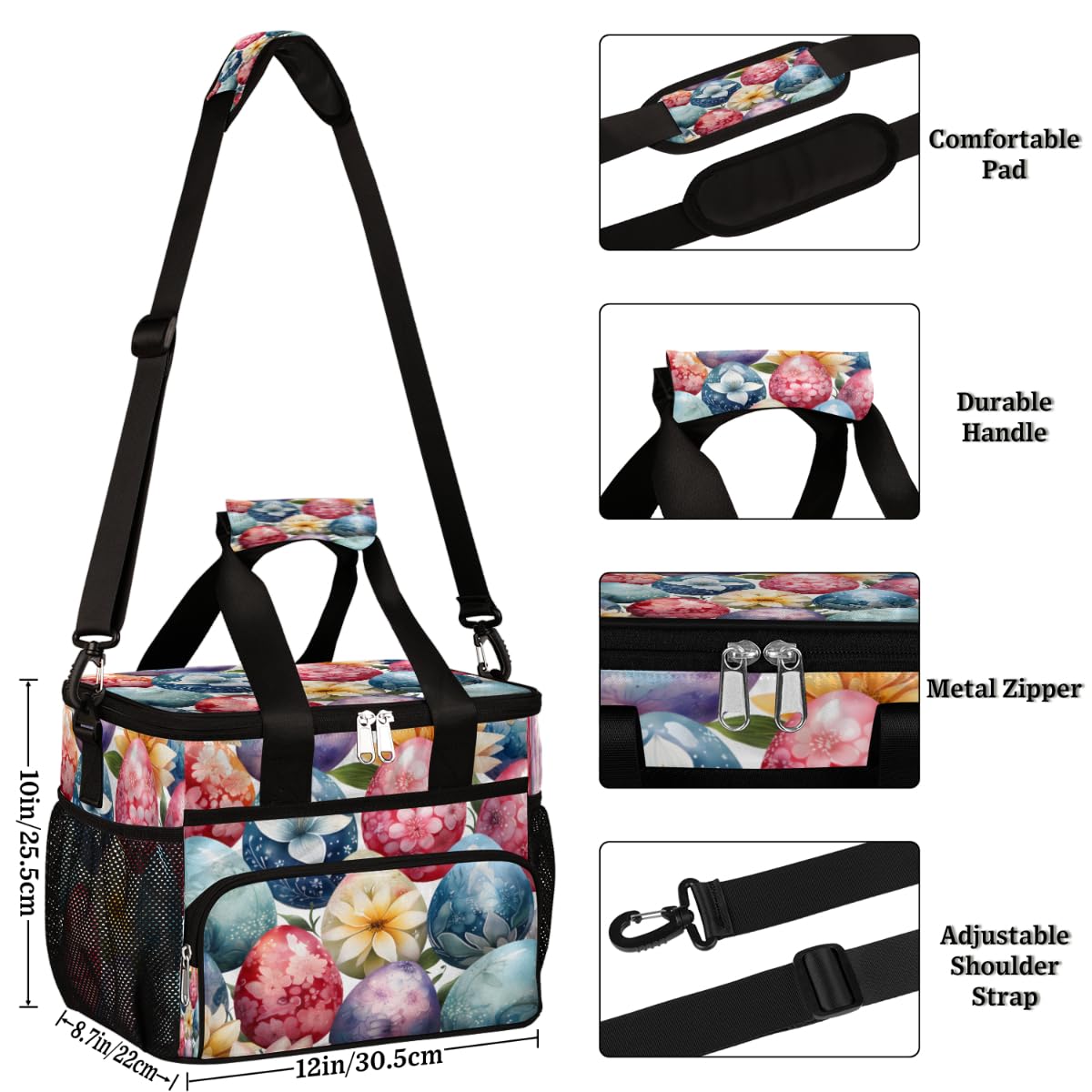 Insulated Picnic Backpack Lunch Box for Women Men Picnic Basket Tote Lunch Bag Picnic Bag Portable Lunch Bags for Picnic, Beach, Work, Trip,Office, Camp Eggs of Easter Day