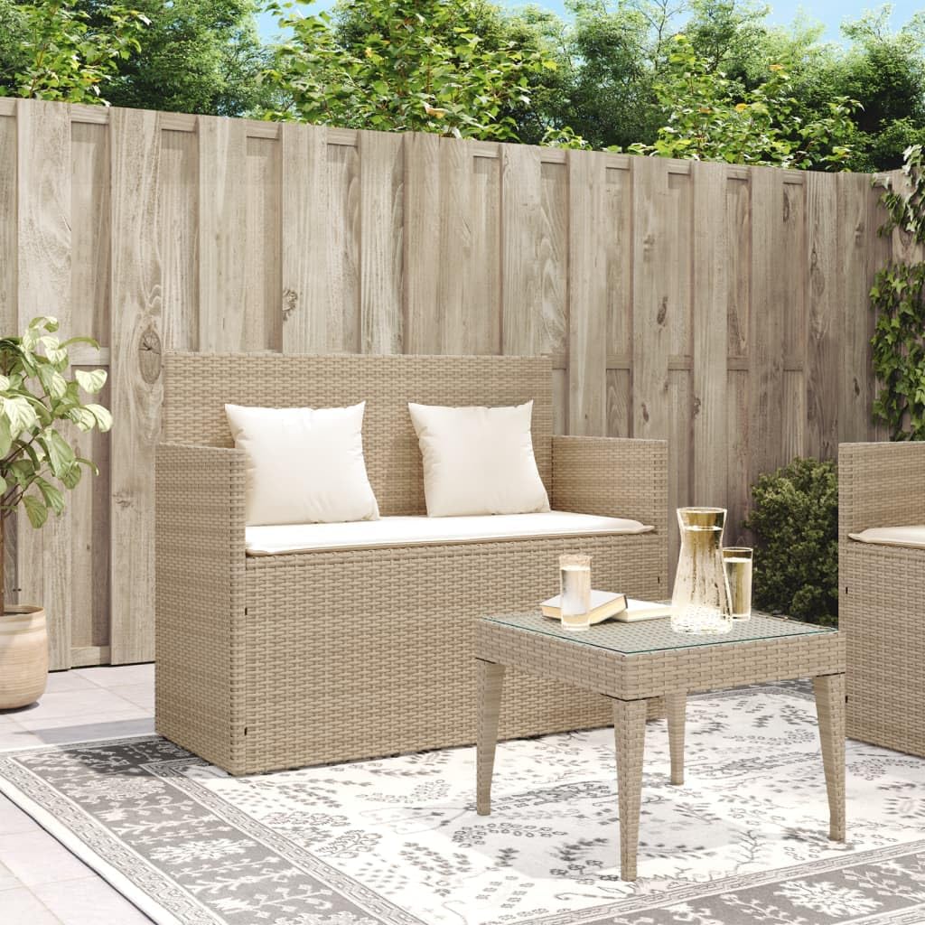 Patio Benches Patio Bench with Cushions Beige Poly Rattan,Versatile Garden Bench with Storage and Cushions for Outdoor Comfort and Organization Outdoor Furniture & Accessories