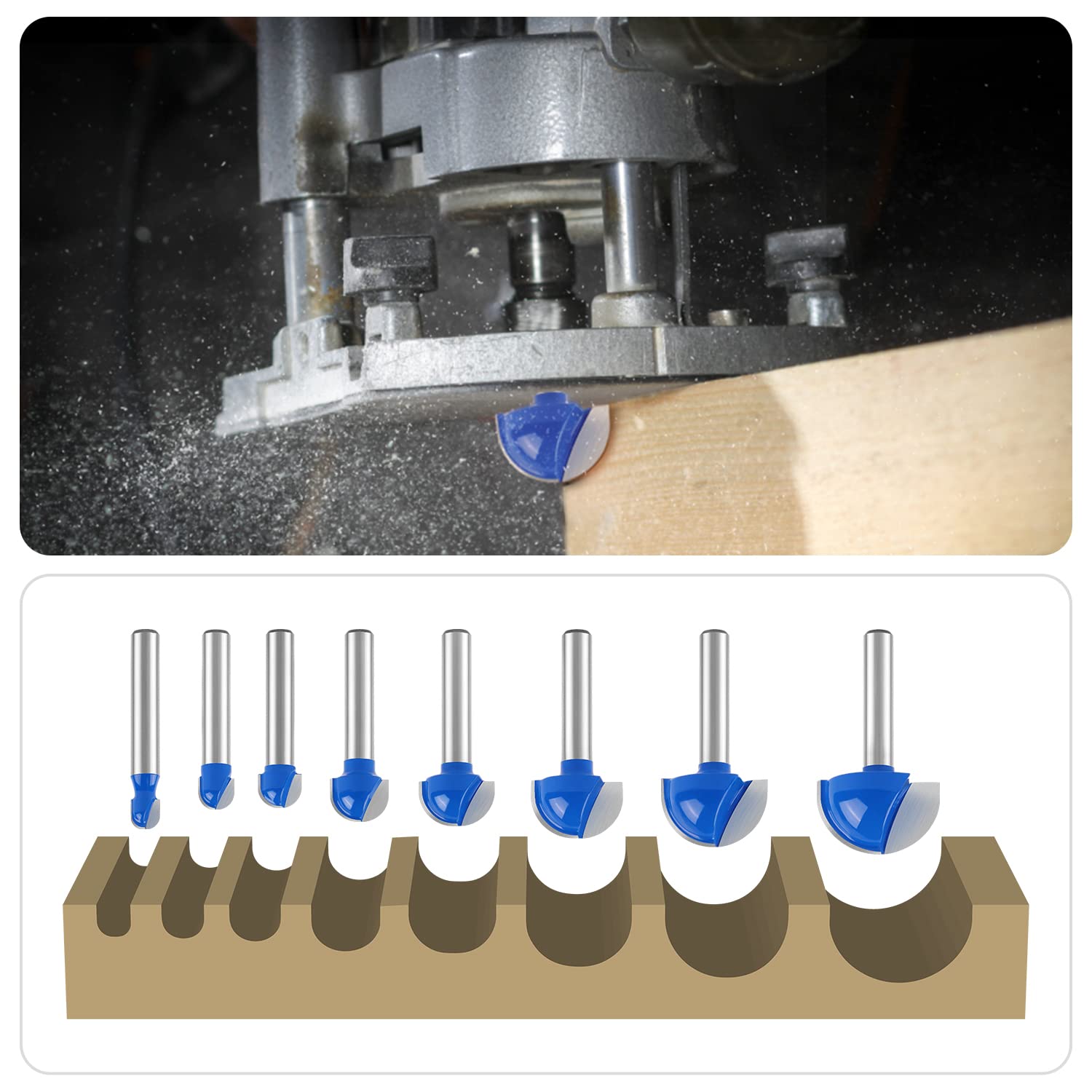 DIY Wood Routing Tools 8PC Round Nose Router Bit Set - 1/4 Inch Shank ...