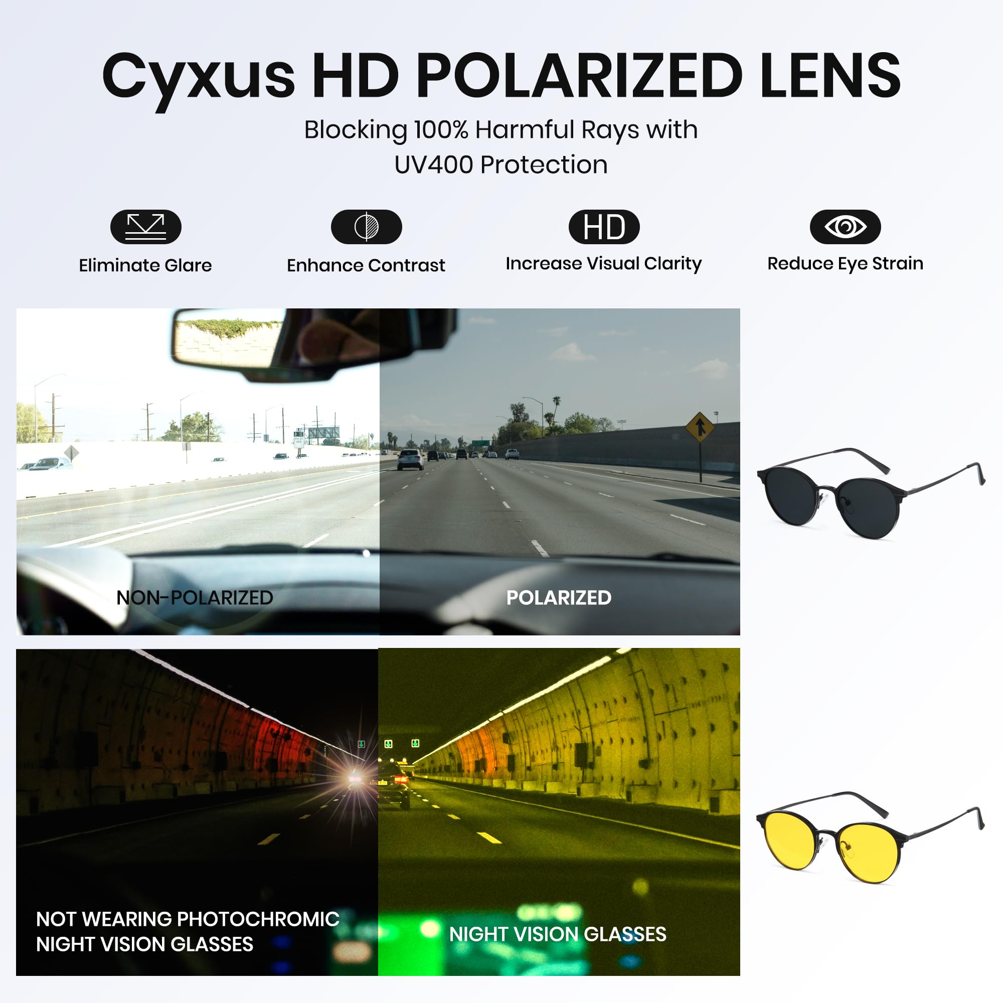 Cyxus Brillengestelle mit 5PCS Magnetisch Clip Polarisierte Sonnenbrille Herren Damen Leichtes Edelstahl Rahmen Sonnenbrille UV 400 für Fahren Angeln Reisen P1212