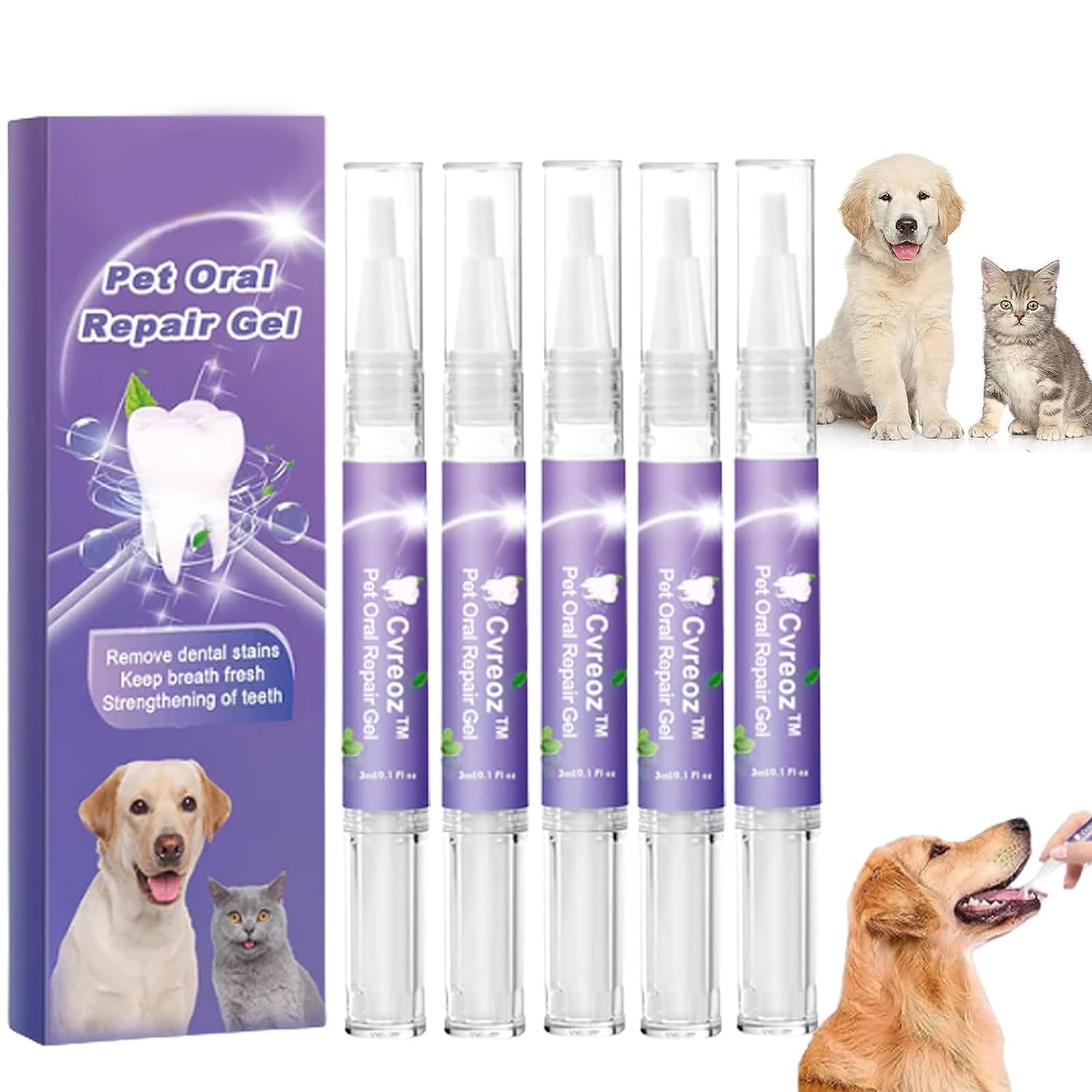 Cvreoz Pet Oral Repair Gel Pet Teeth Whitening Pen Eliminates Bad Breath Targets Tartar No Brushing Required