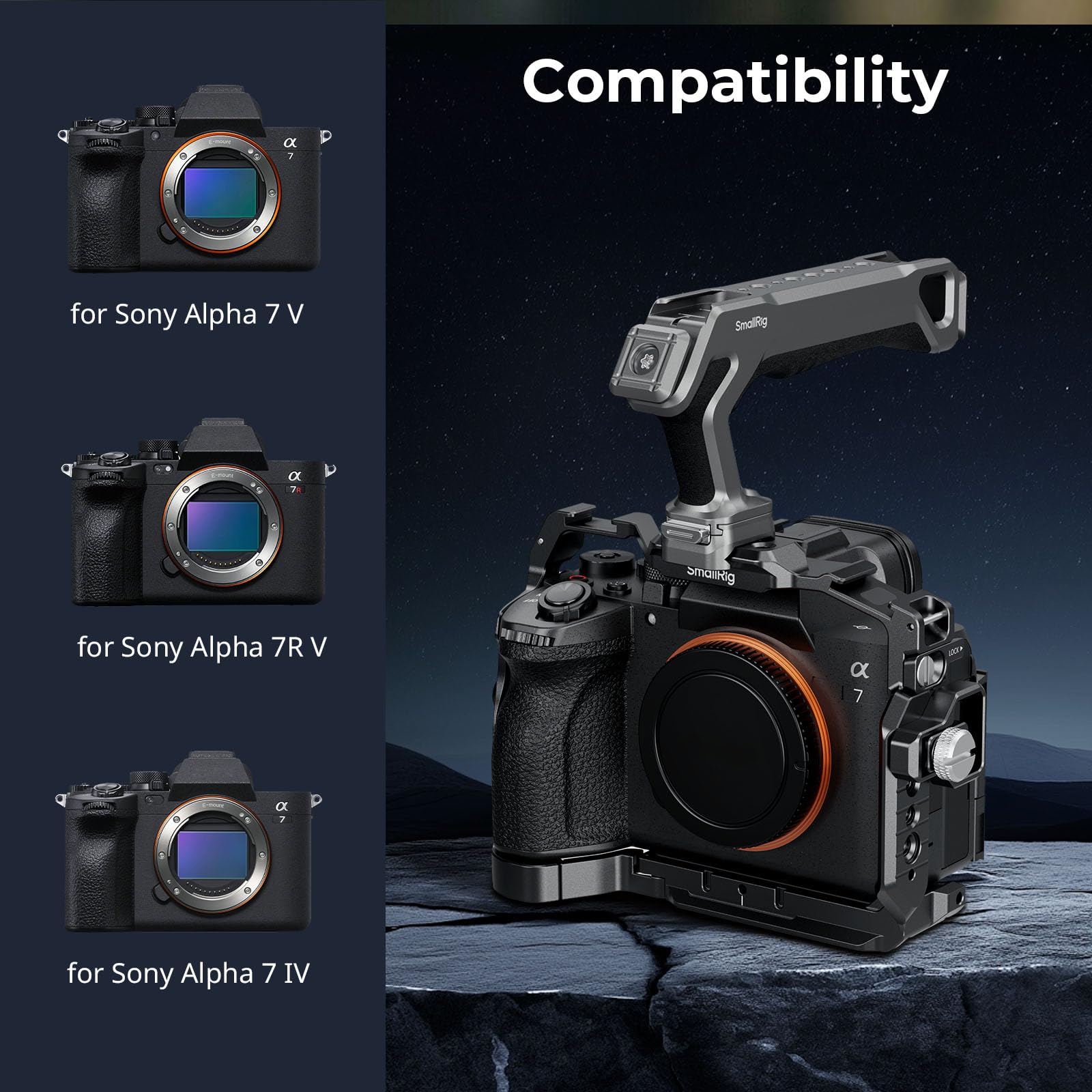 SMALLRIG HawkLock A7 V/A7R V/A7 IV Kit de Cage pour Sony Alpha 7 V/7R V/7 IV, avec Poignée Supérieure NATO, Rail NATO, Plaque de Dégagement Rapide pour Arca, Serre-Câble pour HDMI - 6027