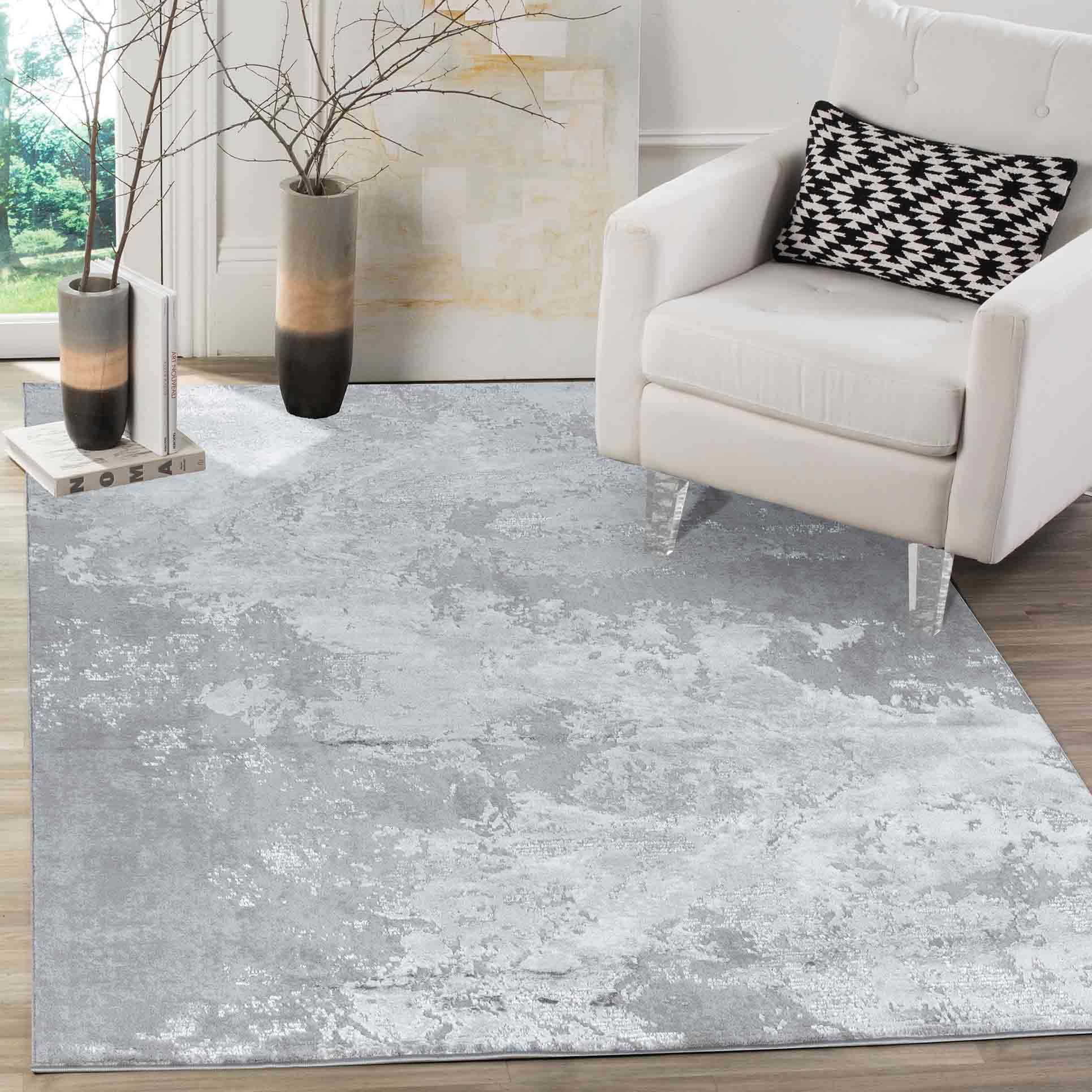 Serdim Rugs Serenity Modern Abstract Sprayed Grunge Textured Contemporary Area Rugs, Grey, Rectangle 80 x 150cm