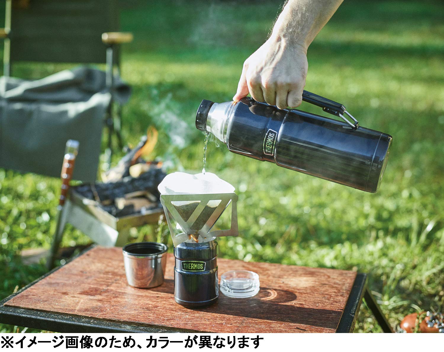 Thermos RaMokey Trinkflasche, 1.2 Milliliter, Edelstahl, 24 Stunden Heiß, 24 Stunden Kalt, Sport, Grau mit Blauer Kappe