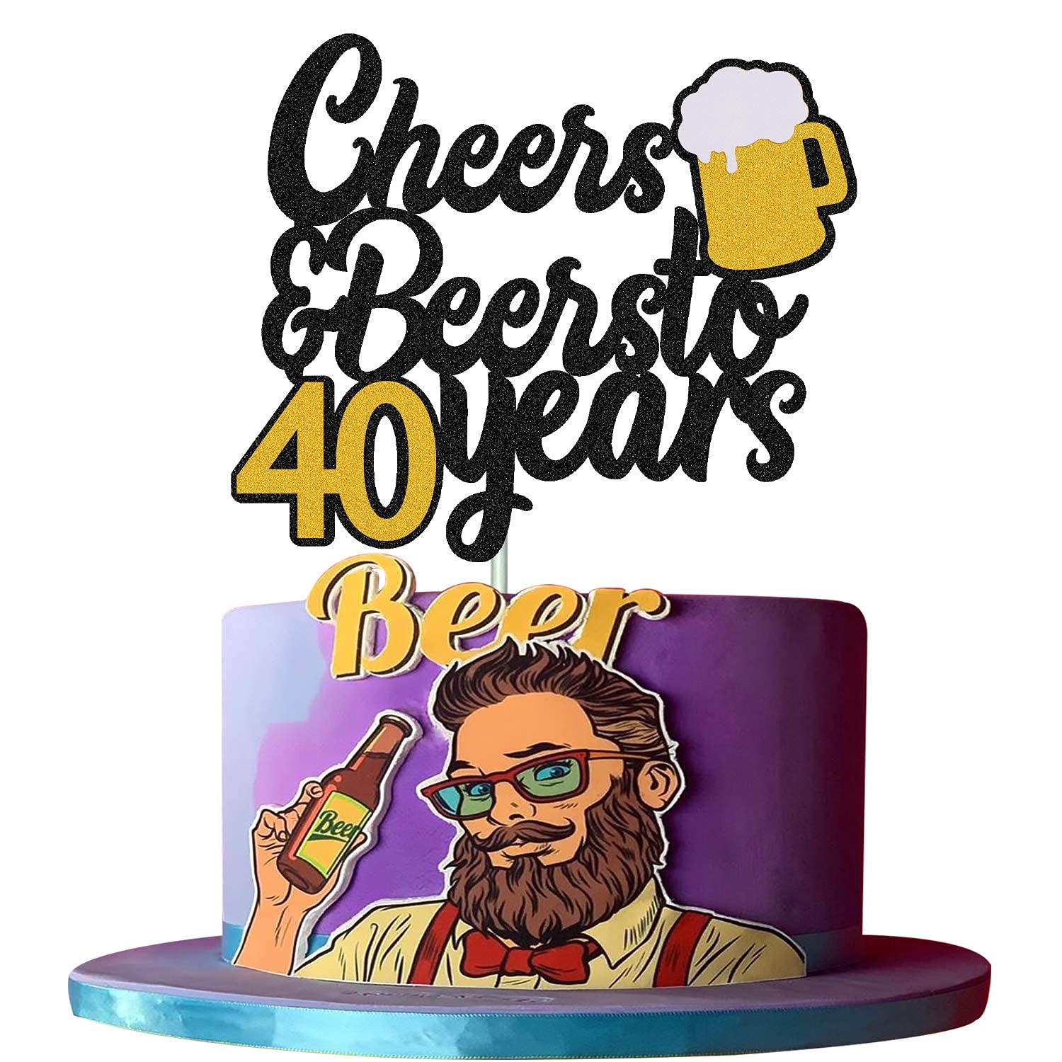 Festiko 40th Birthday Cake Topper Cheers to 40 Years Decor for Men Women Him Her Happy 40th Birthday Wedding Anniversary Party Supplies Black Glitter Decorations (B0923496CJ) Amazon Price History, Amazon Price Tracker