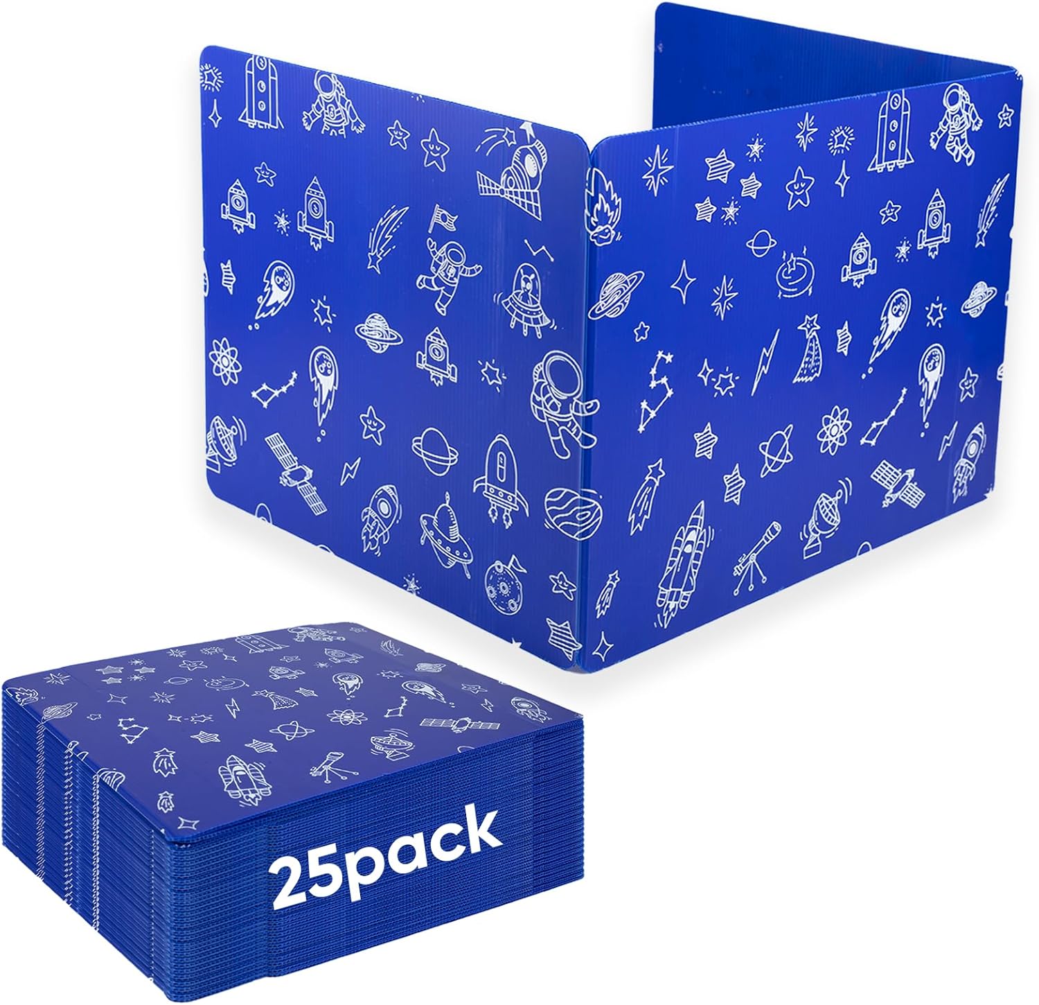 25-Pack Desk Dividers for Students, 3-Fold Privacy Screens, Durable Waterproof Plastic Study Boards, Easy Clean Classroom Shields for Schools,Teacher Supplies & Student Desk Organizers, Blue