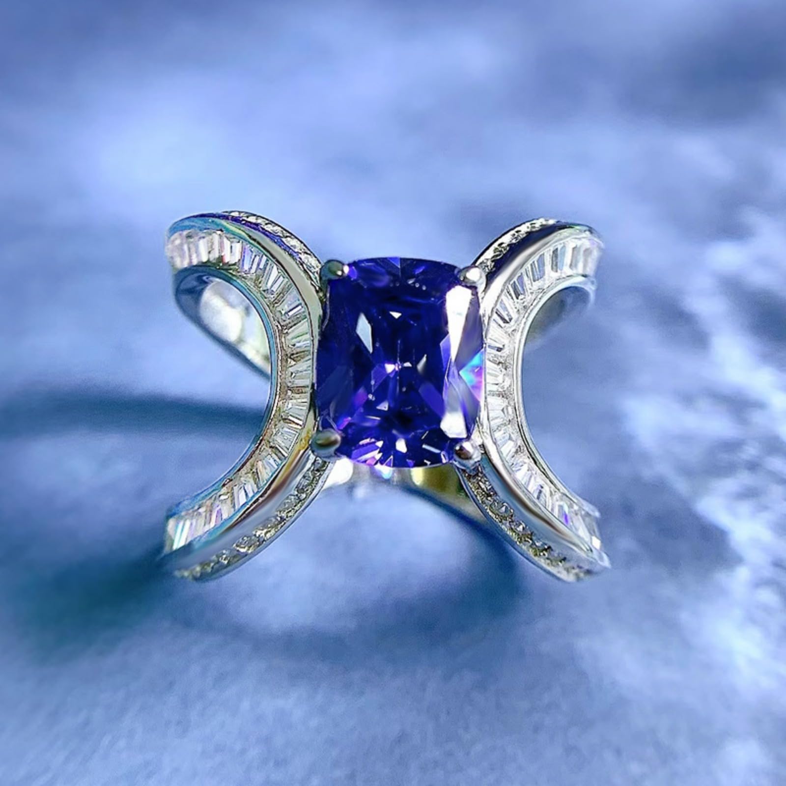 Anelli di fidanzamento allungati da 3 carati con taglio a cuscino, da donna, a forma di farfalla, in argento Sterling 925, per anniversario, San Valentino, compleanno, 6, Argento, Zirconia