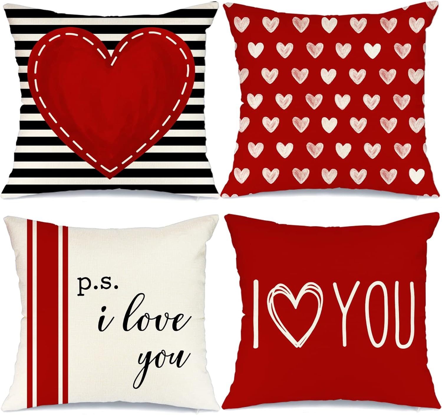 GEEORY Valentines Day Pillow Covers 18 x 18 inch Set of 4