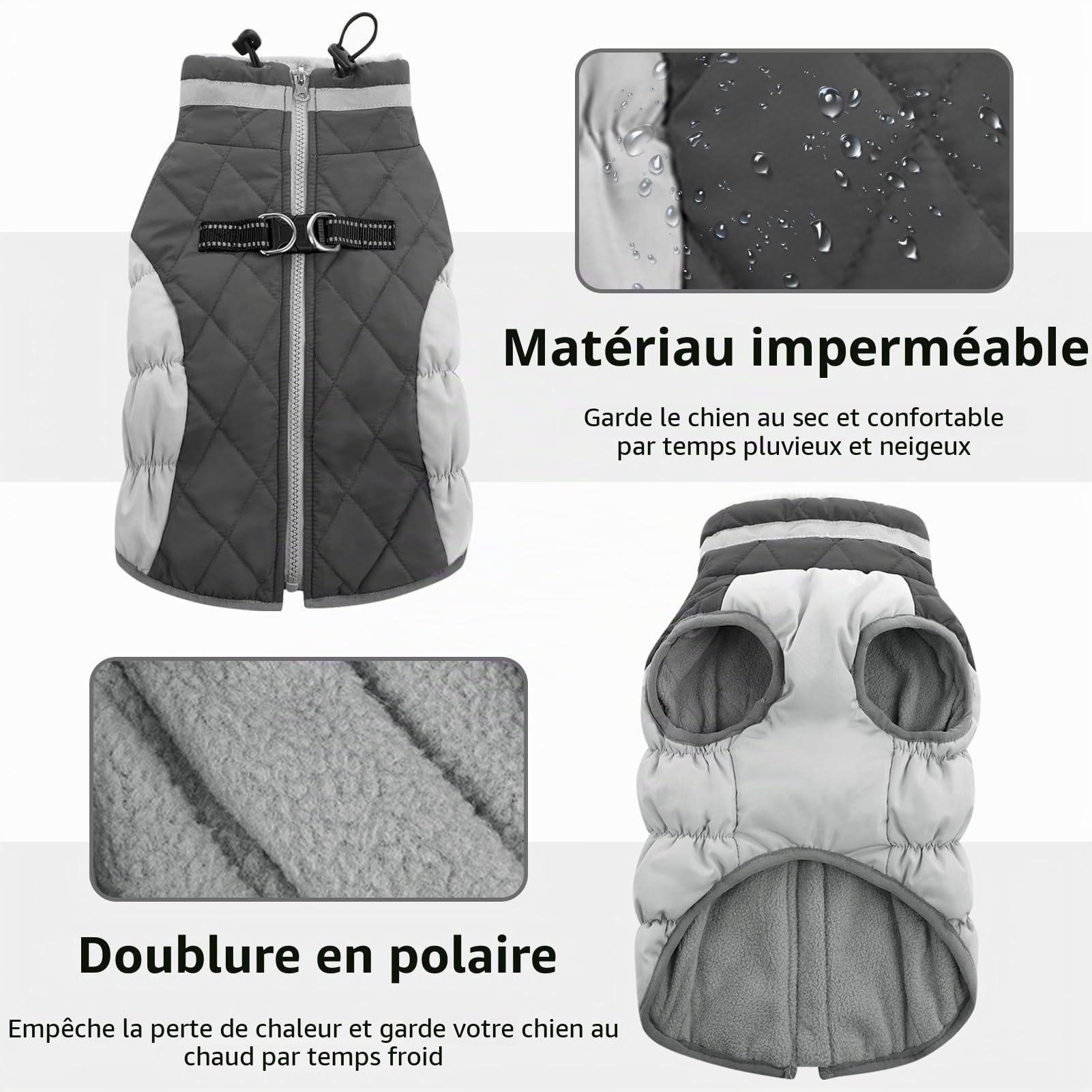 CITÉTOILE Manteau Chien, Manteau Chien Fourré Polaire avec Harnais, Manteau d'hiver pour Chiens Imperméable et Coupe-Vent, Réfléchissant Vetement Chien pour l'hiver pour Teckel, Bouledogue,Chihuahua