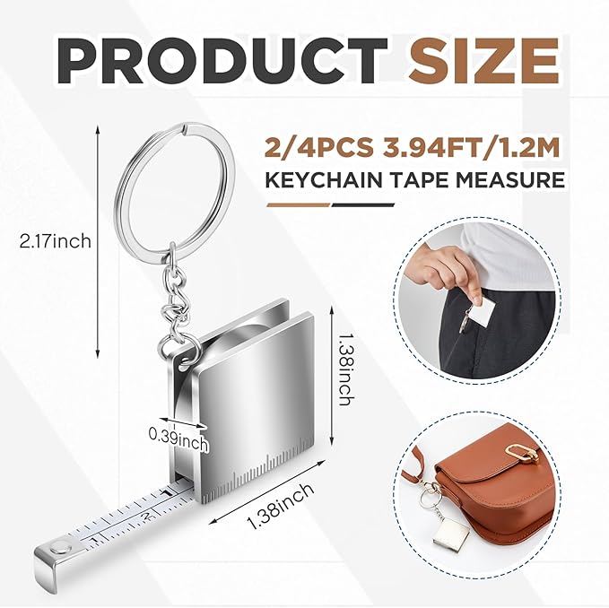 Mini Cinta Métrica Metálica Retráctil de 1.2 m – Pack x2 – Quelay Color Plata miniatura 3