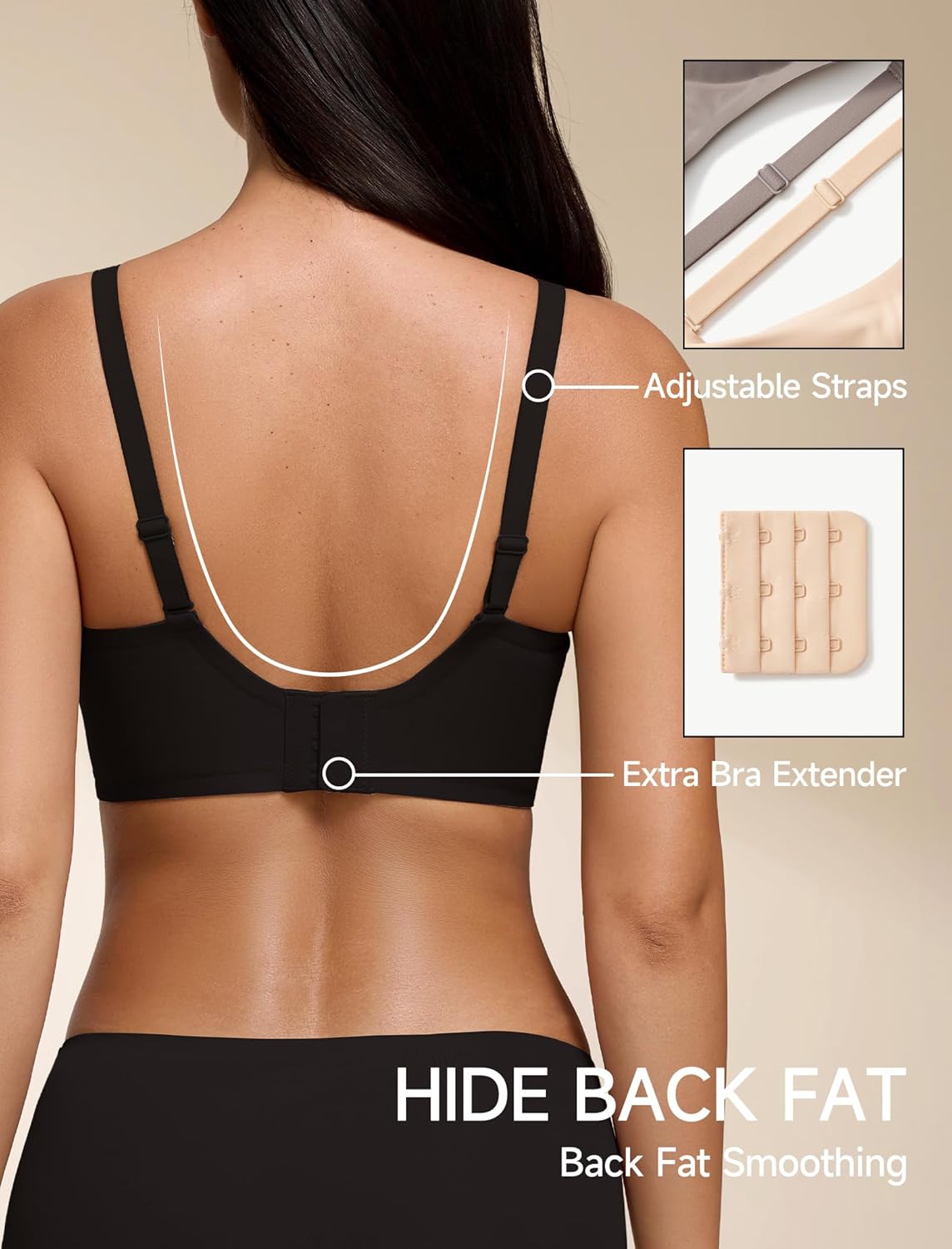 Women's Wireless Bras No Underwire Push Up V-Neck Seamless Everyday Bra Comfortable T-Shirt with Light Lift & Full Coverage - Image 2