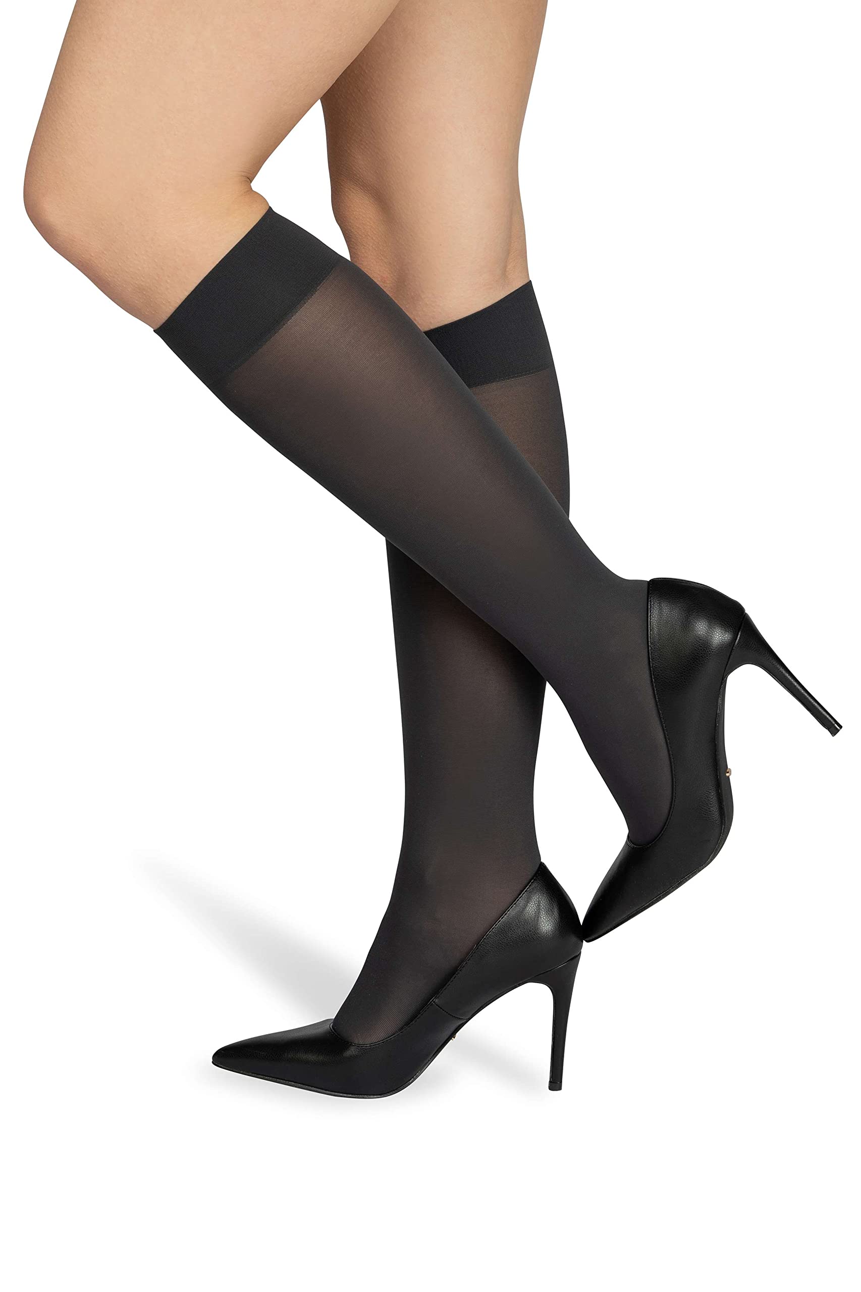 Noq Women's Graphite Socks Knee-Highs Plain 40 Den Opaque Microfiber Matte Classic With Comfort Top One Size Socks Marta,