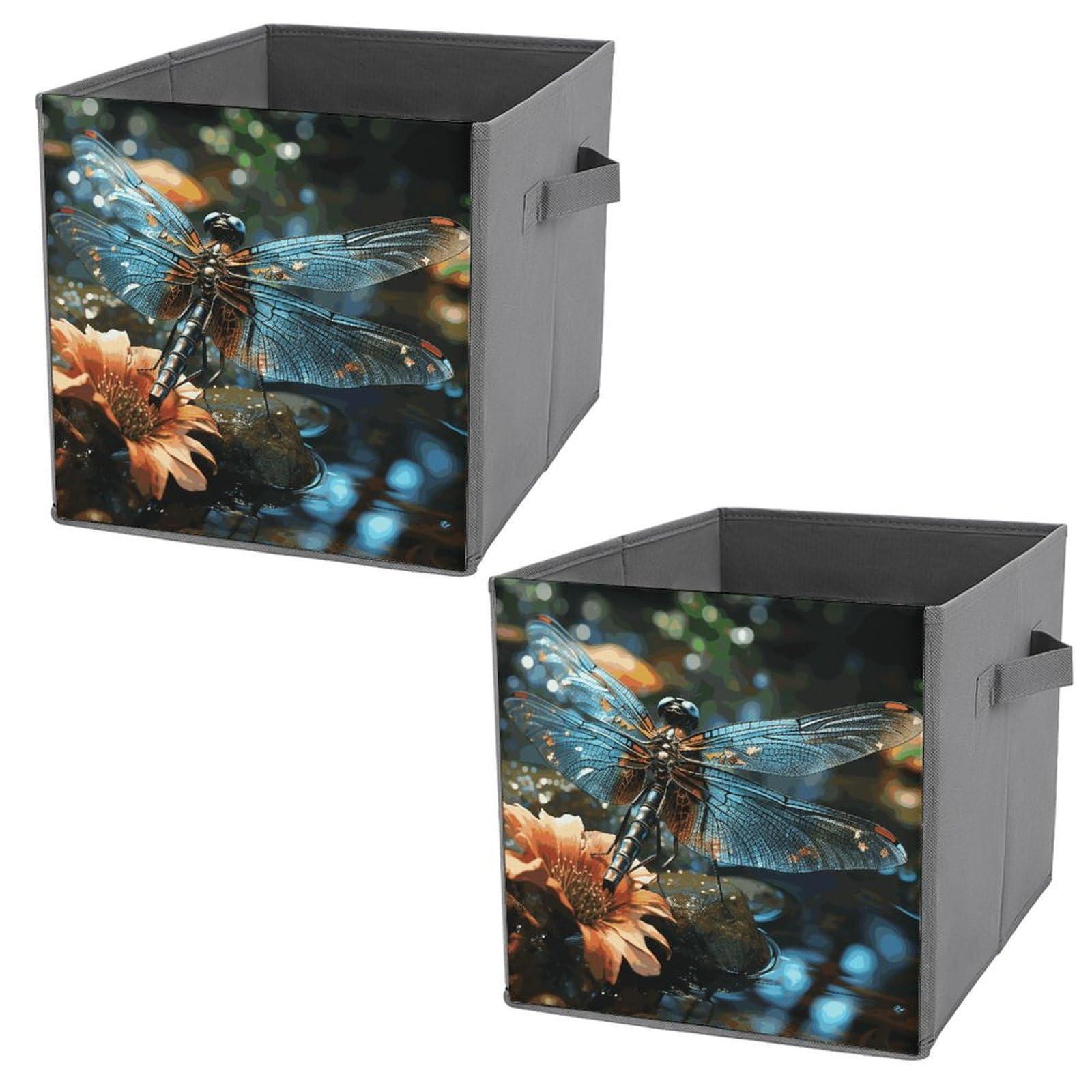 NONHAI Collapsible Storage Bins with Dual Handles Fabric Storage Basket Foldable Cubes Organizer Baskets Dragonfly Flying on The Pond Storage Boxes for Organizing Clothing Cube Storage Organizer Bins
