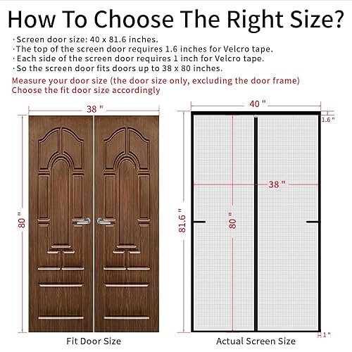 Miniatura 6 de CHIYUNS Malla magnética para puerta, para puerta de 38 x 80 pulgadas, cierre magnético de fibra de vidrio gris con gancho y bucle de marco completo,