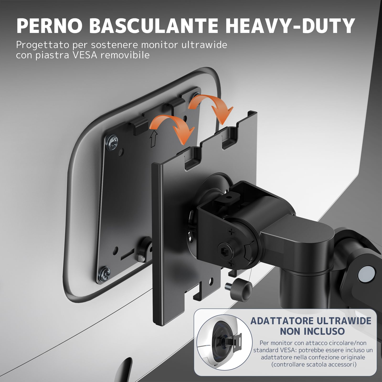 Supporto Monitor Muro per Monitor 17-49 Pollici, Braccio Monitor Muro Singolo con Molla a Gas Ergonomico Regolabile in Altezza, Rotazione e Inclinabile, Fino a 20kg, VESA 75/100 mm, Nero