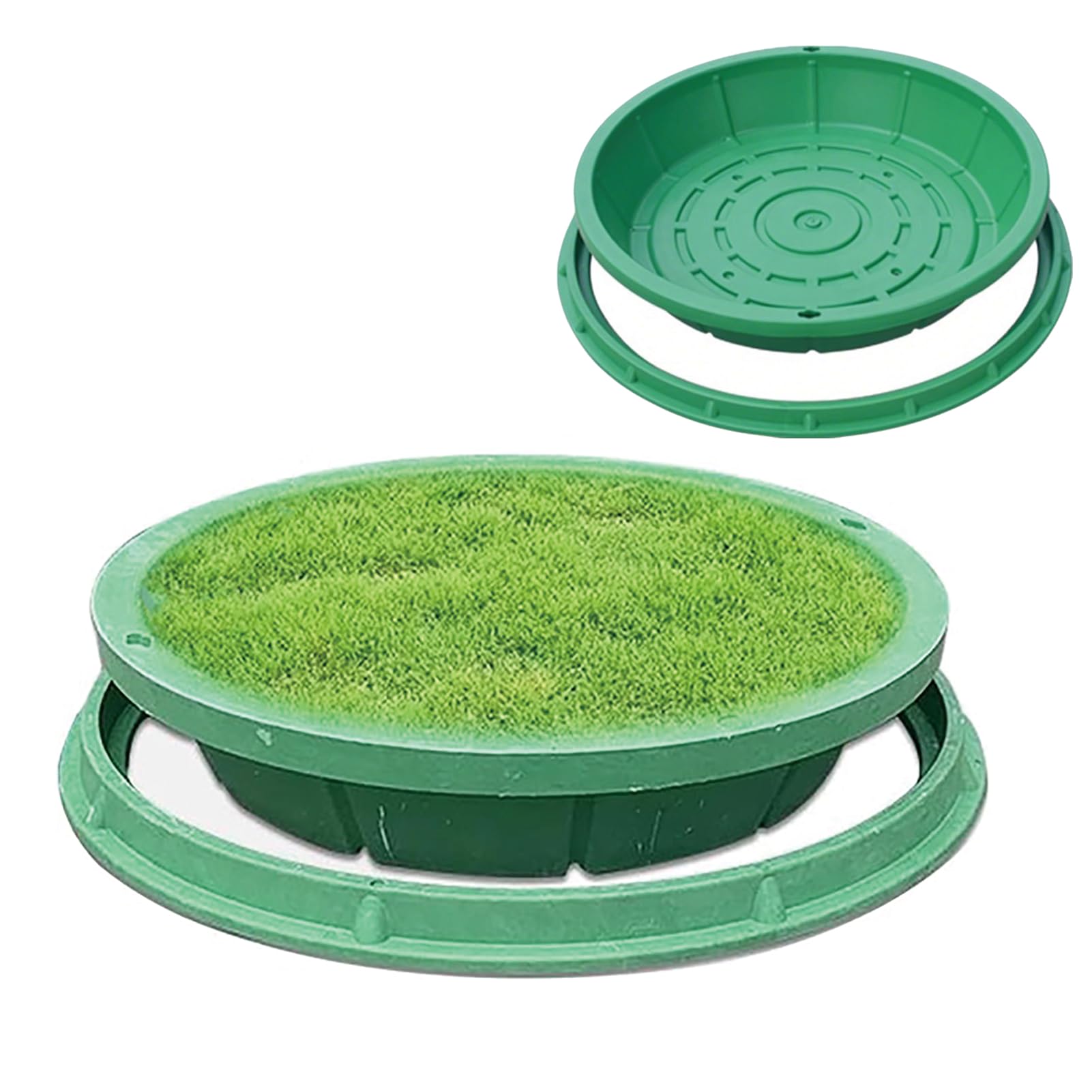 Tapa redonda para tanque séptico de 60 cm | Cubierta decorativa para aguas residuales ocultas con agujero para césped, jardín, parque, drenaje adecuado (verde)
