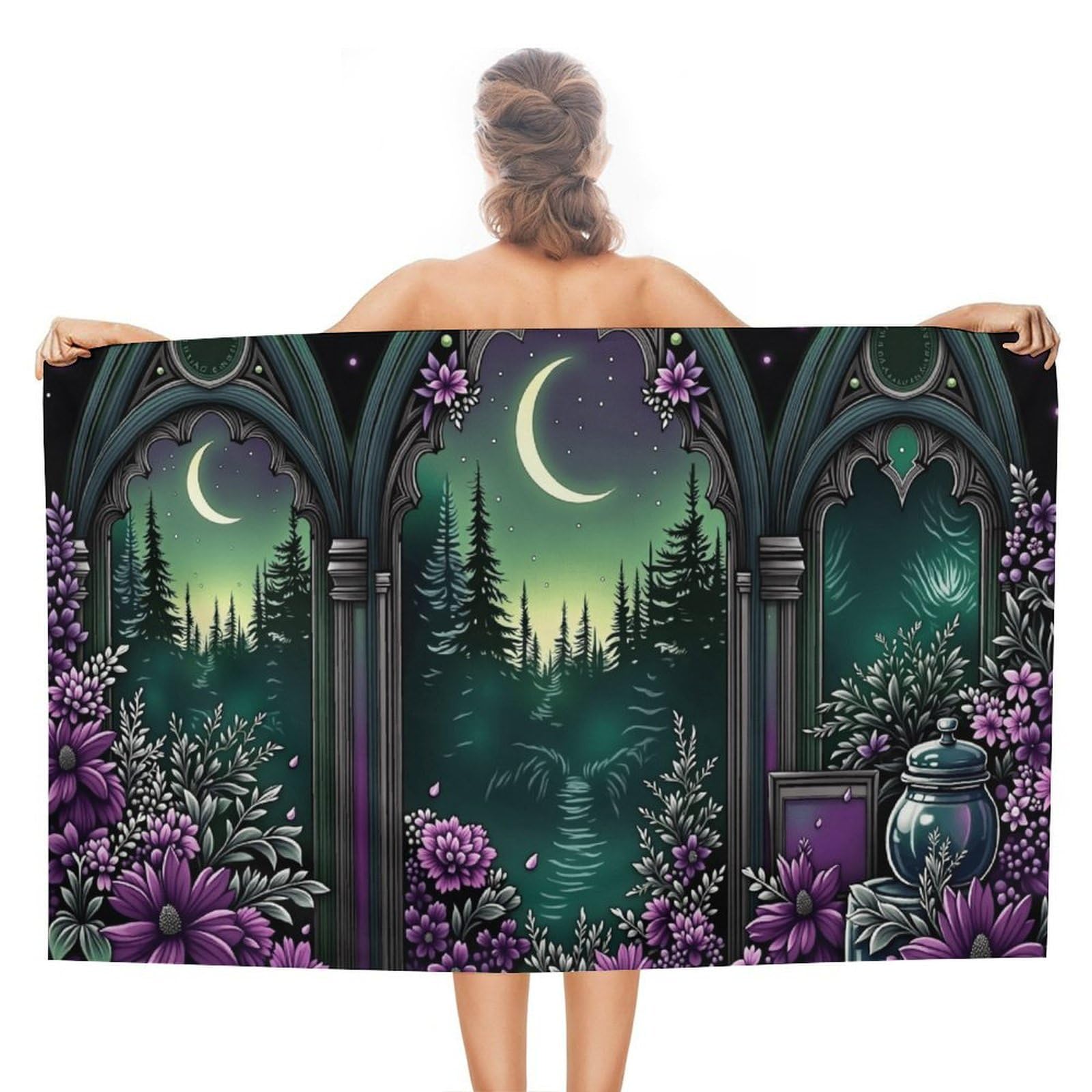 Anceky Enchanted Night Scene Beach Towel Microfiber Soft Absorbent Oversized Large Bath Towel Blanket Thin Quick Dry for Adults Swimming Pool Yoga Gym Travel 51"X31"