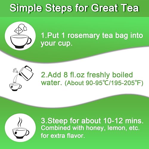 Miniatura 4 de FullChea - Bolsas de té de romero, 36 bolsitas de té, 0.05 ozbolsa - Hojas de romero secas de primera calidad - Cultivadas en Egipto - Sin OMG - Sin