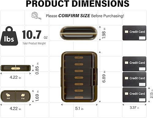 Miniatura 6 de Codcaw Pastillero semanal 2 veces al día, organizador de píldoras de 7 días, contenedor ligero de píldoras de viaje, caja de medicina portátil para