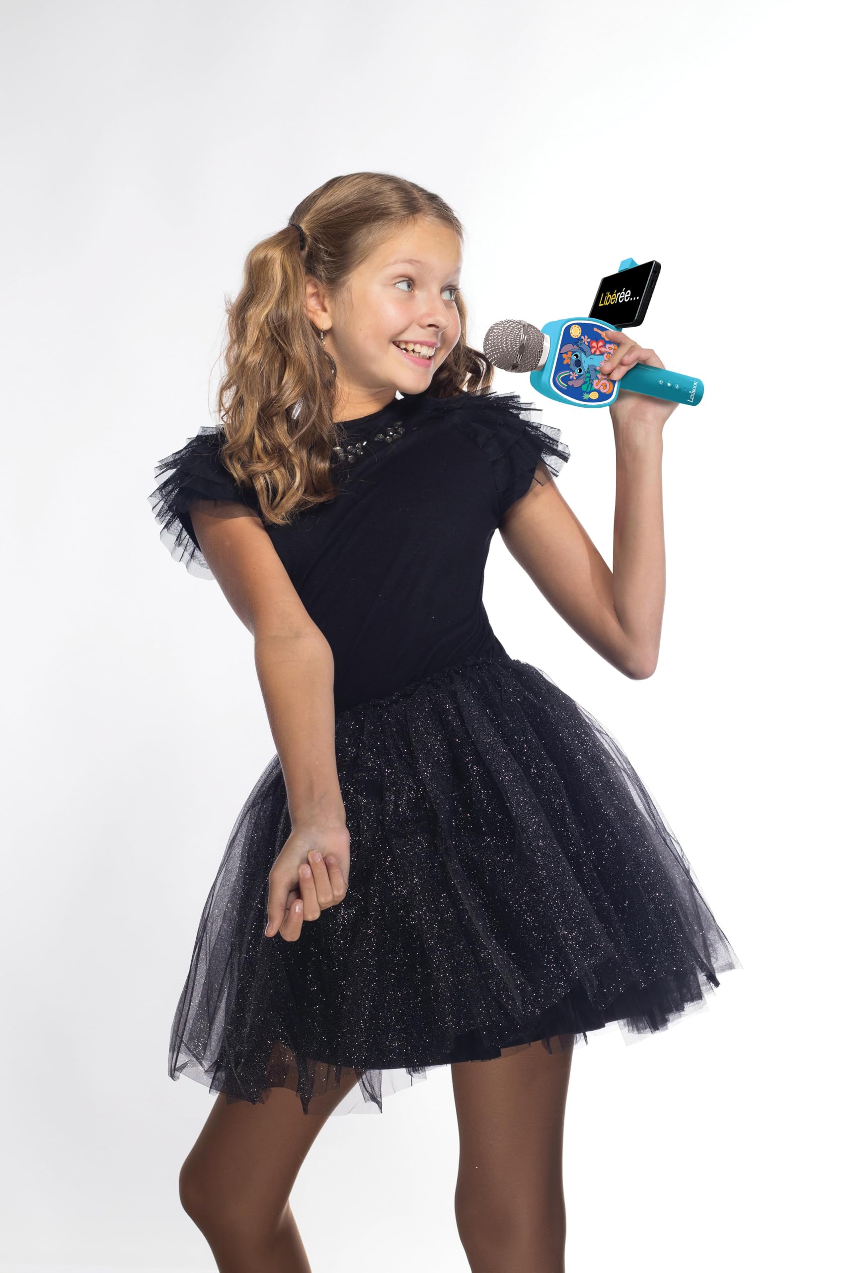 Lexibook, Disney Stitch, mikrofon Bluetooth z funkcją zmiany głosu, wbudowany głośnik, uchwyt na telefon, niebieski, MIC240DLXB