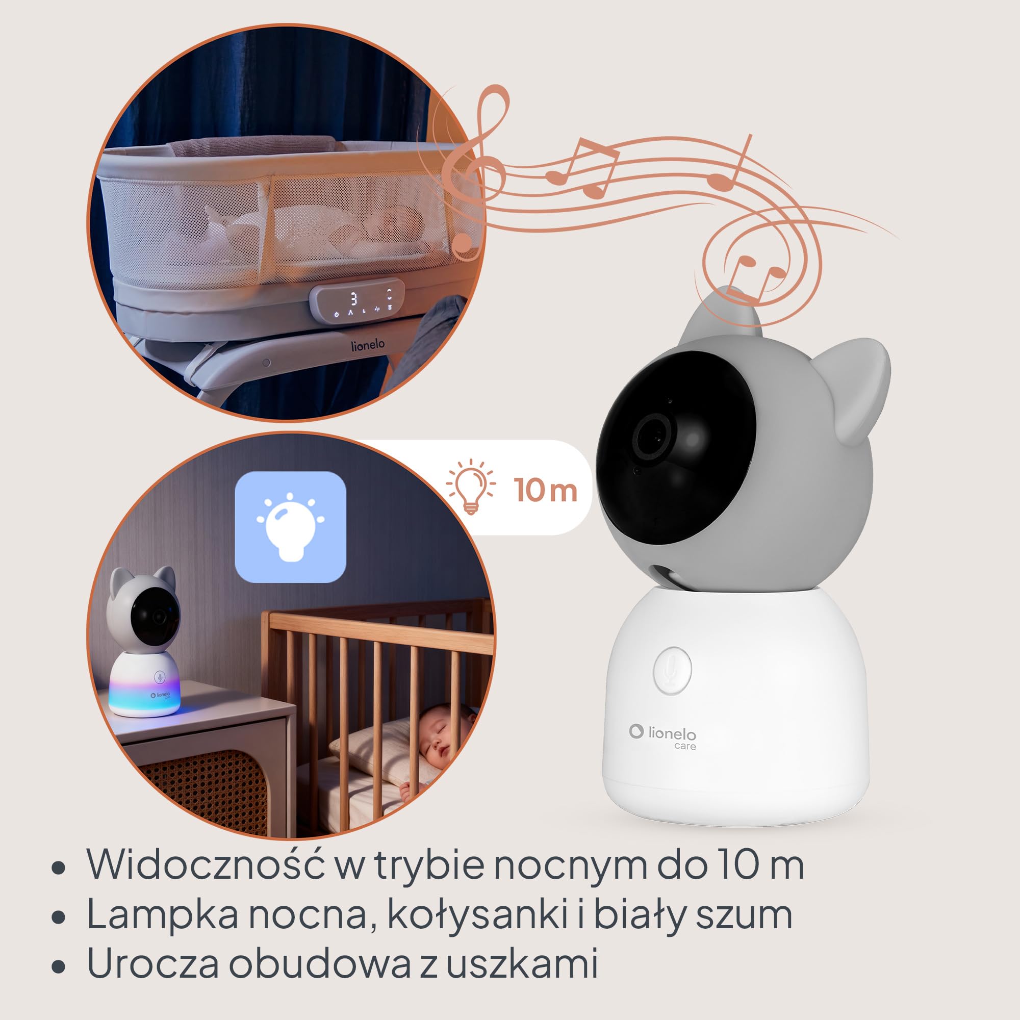 Lionelo Babyline 9.2 Ai Niania Elektroniczna Wideo, Kamera 2K, Monitor 5", WiFi, Alerty AI, Śledzenie Ruchu, Wykrywanie Płaczu i Zakrycia Głowy, VOX, IR, Aplikacja, Czujnik Temperatury i Wilgotności