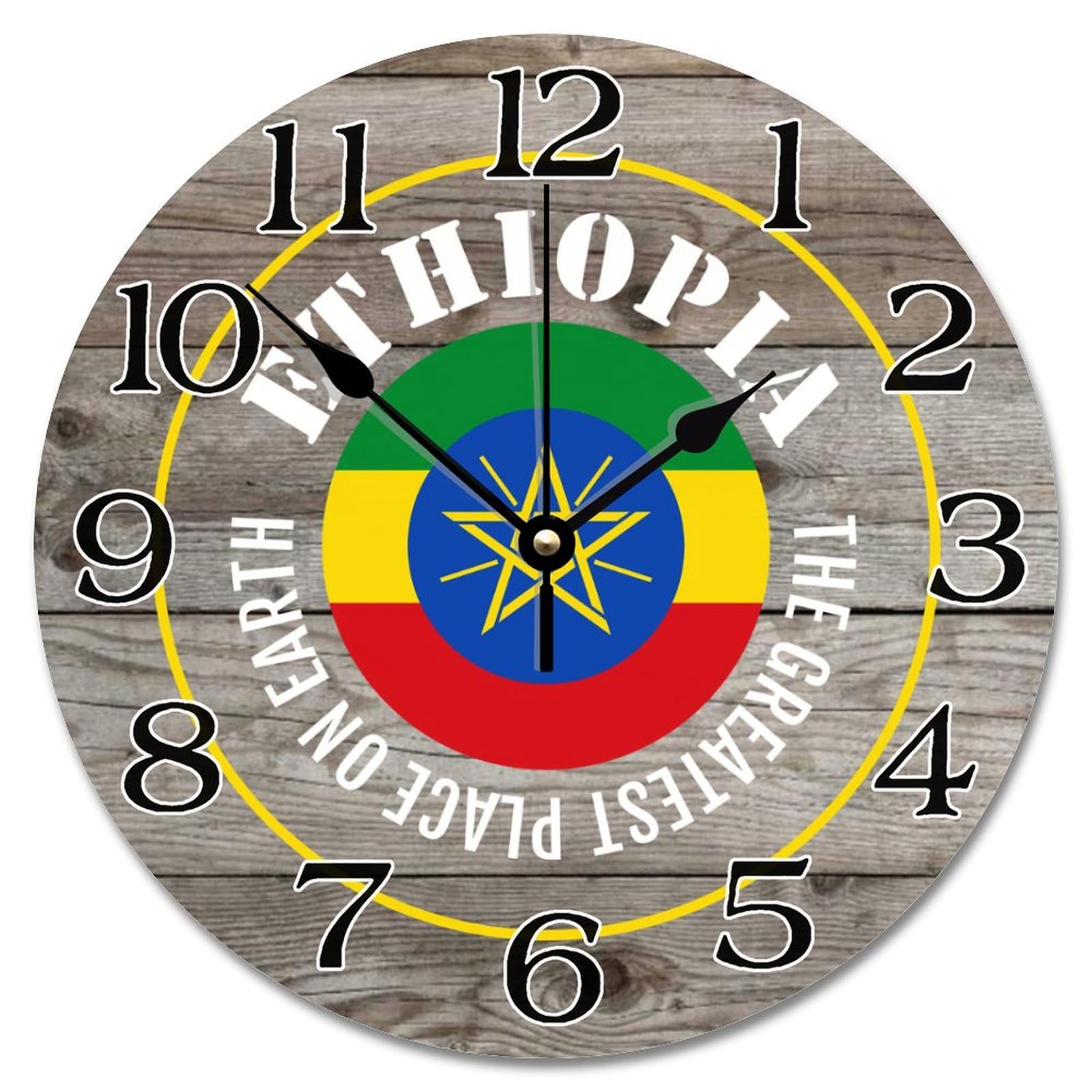 Horloge murale drapeau Éthiopie design soigné grand cadran à piles 30 cm