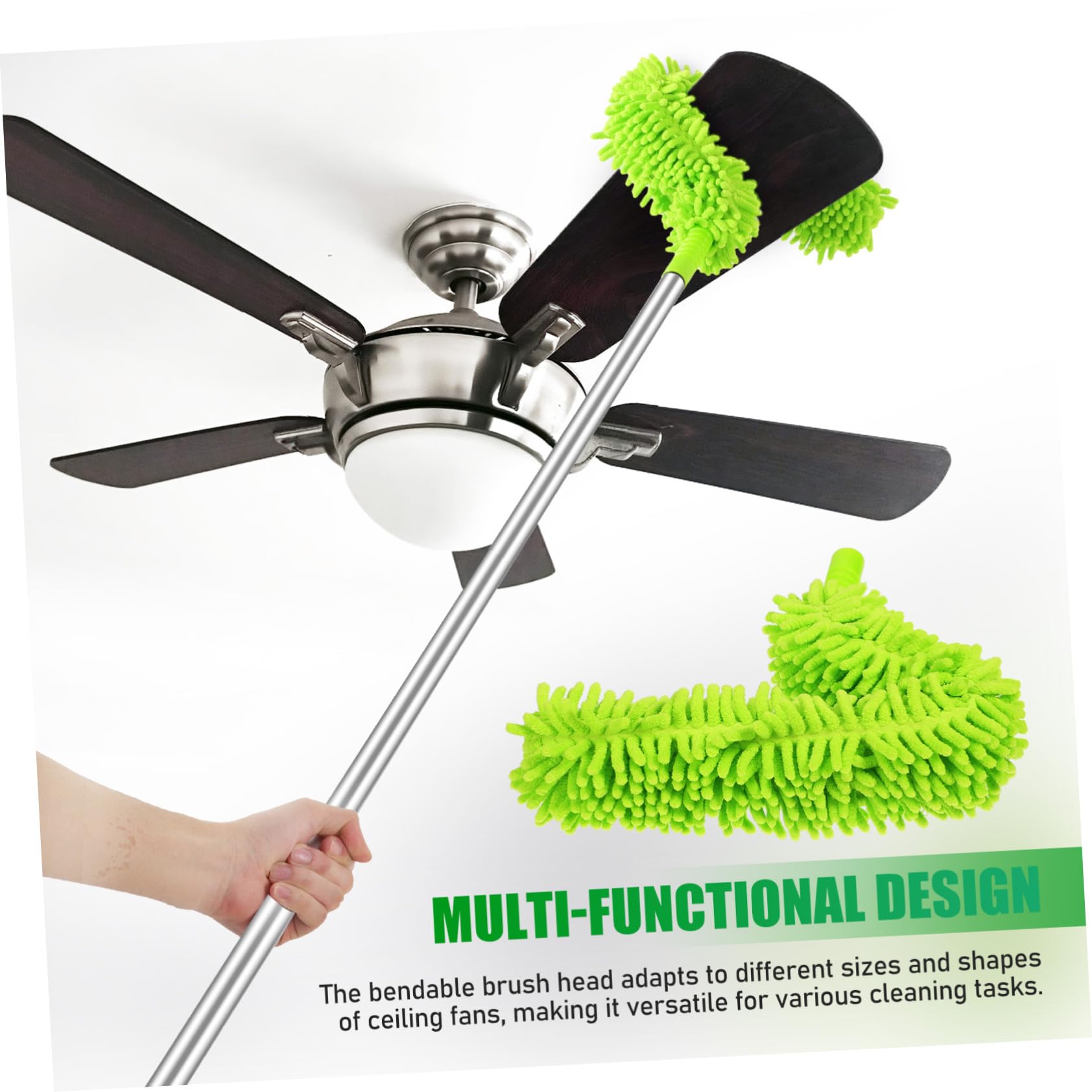 Plumero Extensible para Ventilador de Techo, Mango Largo de Aluminio | Cabezal Desmontable, Limpieza de Alta Eficiencia, 1 Juego Verde para Muebles y Ventanas