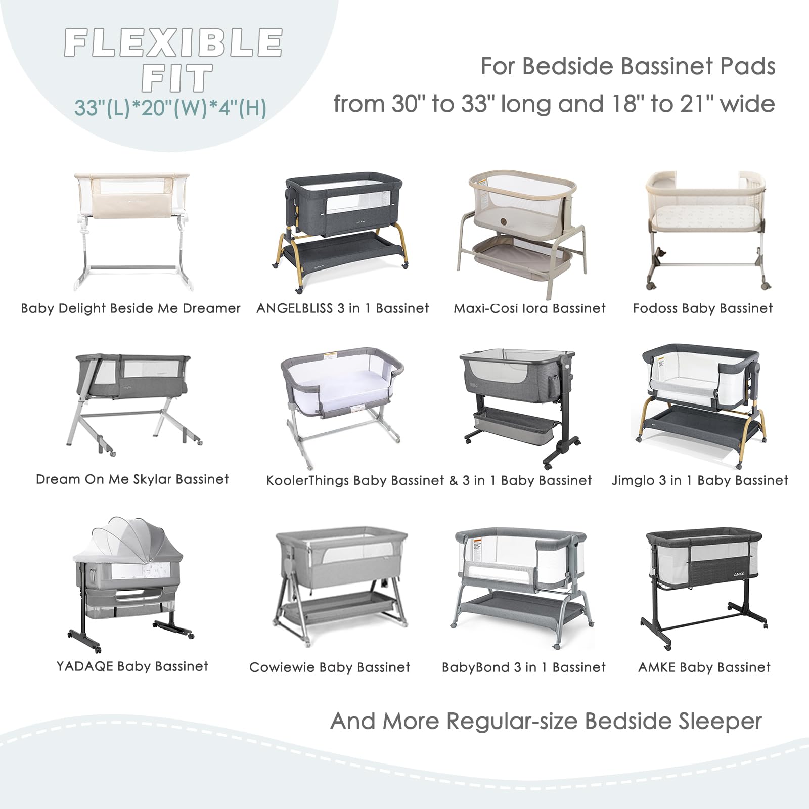 4 Pack Bassinet Sheets - 33"x20" Bedside Bassinet Sheets for Baby Delight, Angelbliss, Fodoss & Most Regular Size Bedside Sleeper | Ultra Soft & Skin Friendly Bassinet Fitted Sheets for Boys Girls