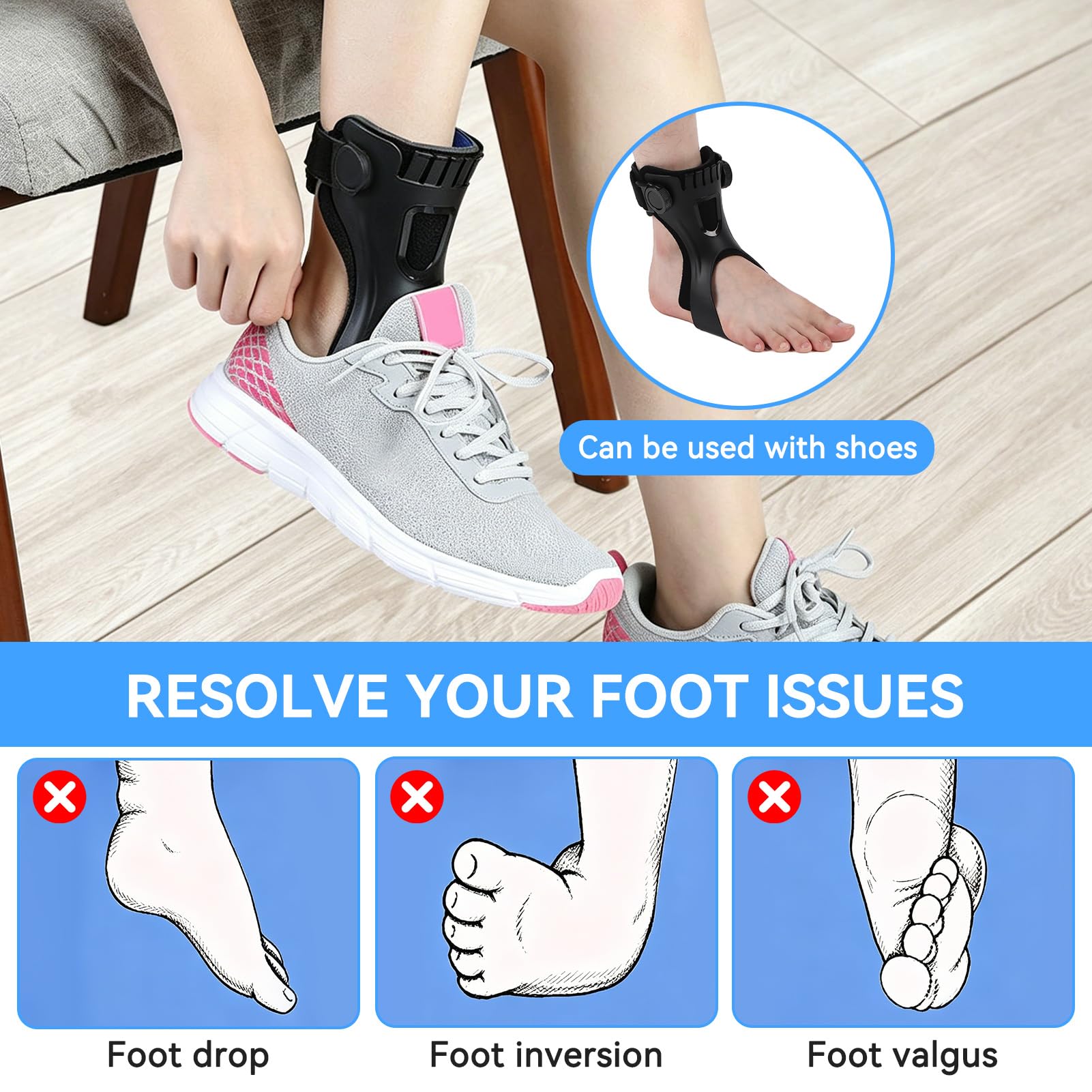 Agatige Ortesi per tutore per piede cadente, supporto per caviglia per scarpe da corsa per emiplegia(Right Foot L)