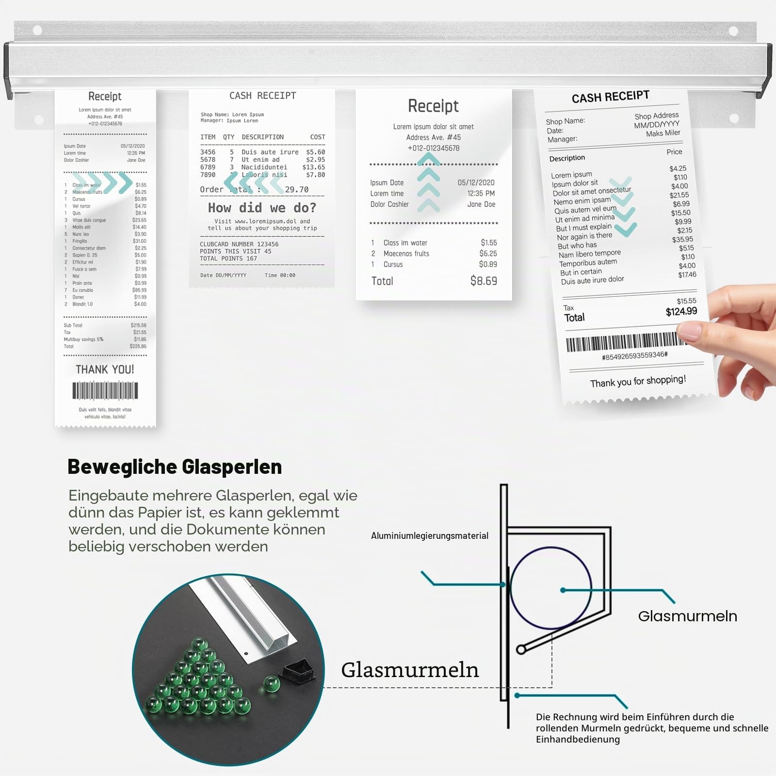 2 Stück Bonhalter Tickethalter 50CM Aluminiumlegierung Gastronomie Bonschiene Bestellhalter für Restaurant Bar Küche Cafés Kneipen Büro, Selbstklebend mit Schrauben