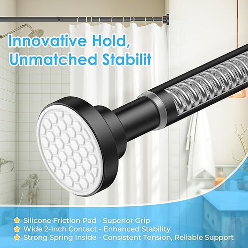 Miniatura 5 de AIZESI 1 barra de cortina de ducha plateada sin taladrar de 43 a 73 pulgadas, barra de cortina de tensión de resorte antideslizante, barra de