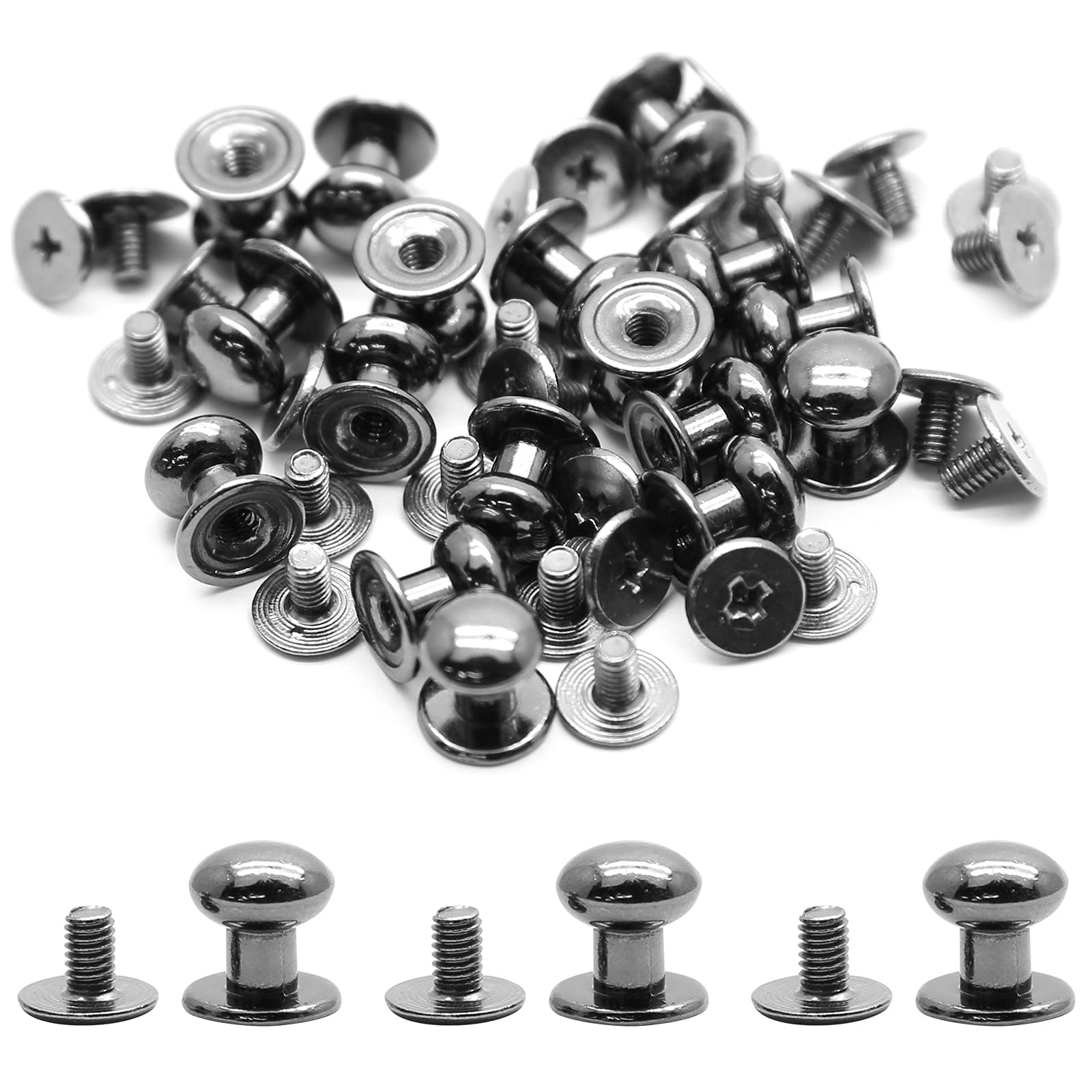 36 Sets Chicago Screws Round Phillips Head Button Stud Screws 8mm, Leather Craft Belt Nail Rivet for DIY Craft Leather Craft Repairs Decoration (Black)