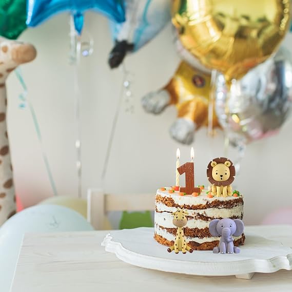 Safari Animal Cake Toppers Jungle Wild One Cake Decorations with Lion Giraffe Elephant Zebra for Wild Animals Themed Birthday Cake Decorations (Style 3)