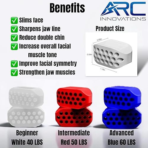 Miniatura 4 de ARC Innovations Ejercitador de mandíbula para hombres y mujeres  3 niveles de resistencia (6 piezas)  Músculo facial, herramienta de escultura de