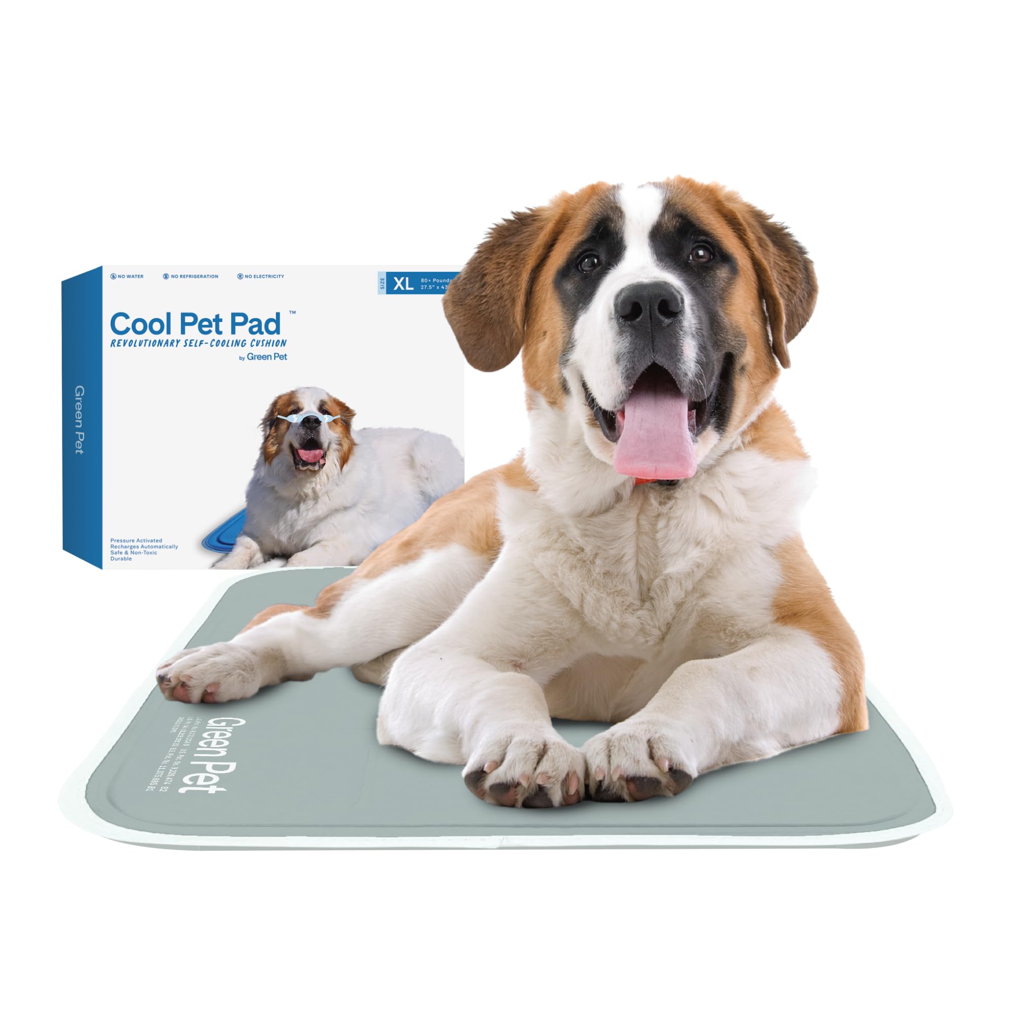 The Green Pet Shop Dog Cooling Mat, Extra Large - Pressure Activated Pet Cooling Mat for Dogs and Cats, for XL Sized Pets (80 Plus Lb.) - Non-Toxic Gel Dog Cooling Pad, No Water Needed - Sage Grey