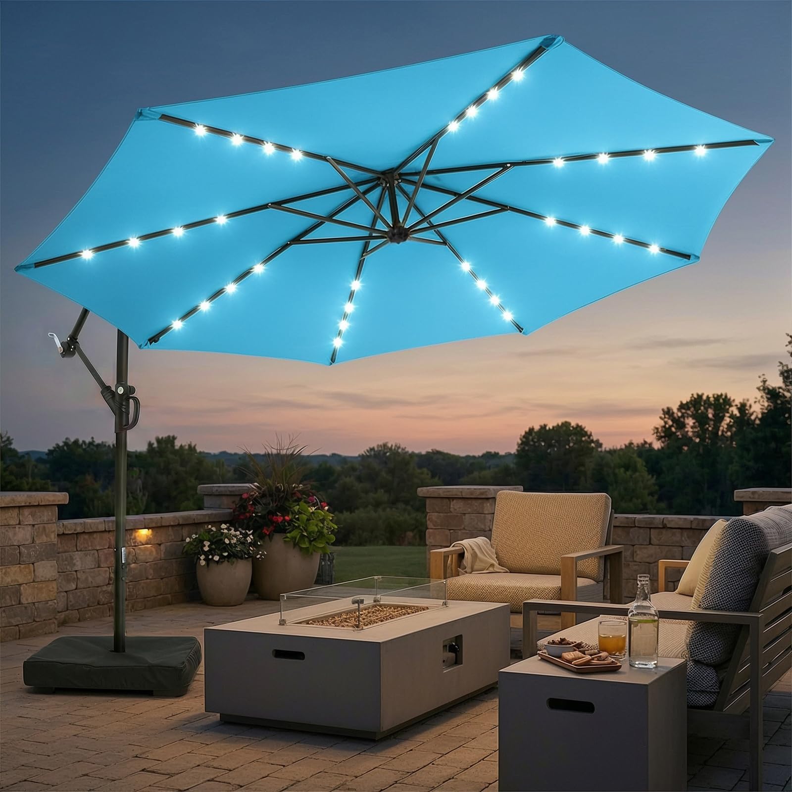 wikiwiki 10ft Solar LED Patio Umbrella with Base