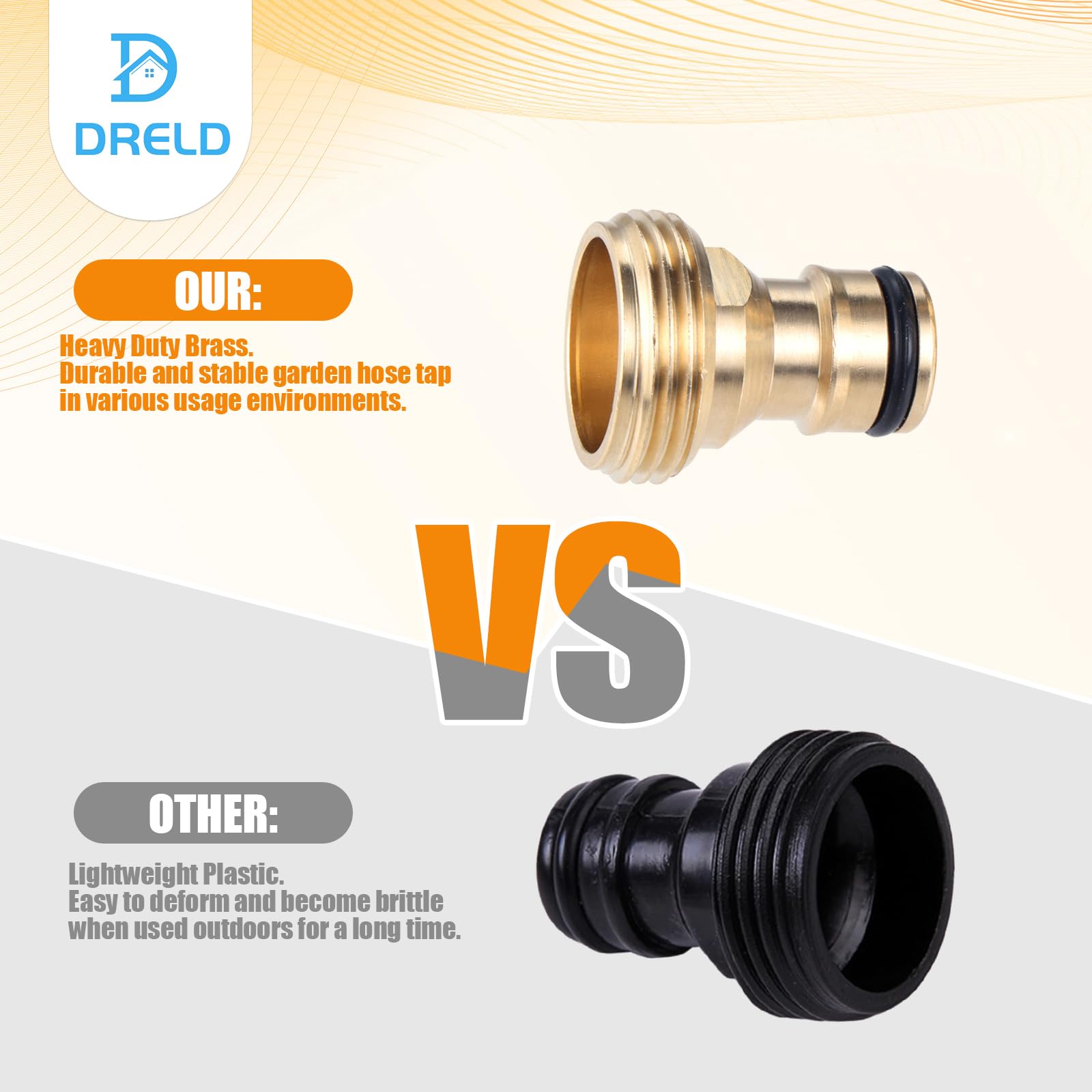 DRELD 2Pcs 3/4 Inch Brass Garden Hose Quick Adapters, Tap Connectors with External 3/4" Threads - Image 3
