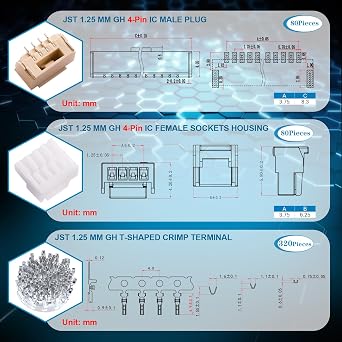 CQRobot JST GH 1.25mm Pitch 4-Pin Electronic Computer Connector Adapter | Male Header Female Receptacle Housing Crimp Contact Terminal PCB Wire-to-Board Adapter Cable Assembly 80 Sets/480 Pieces