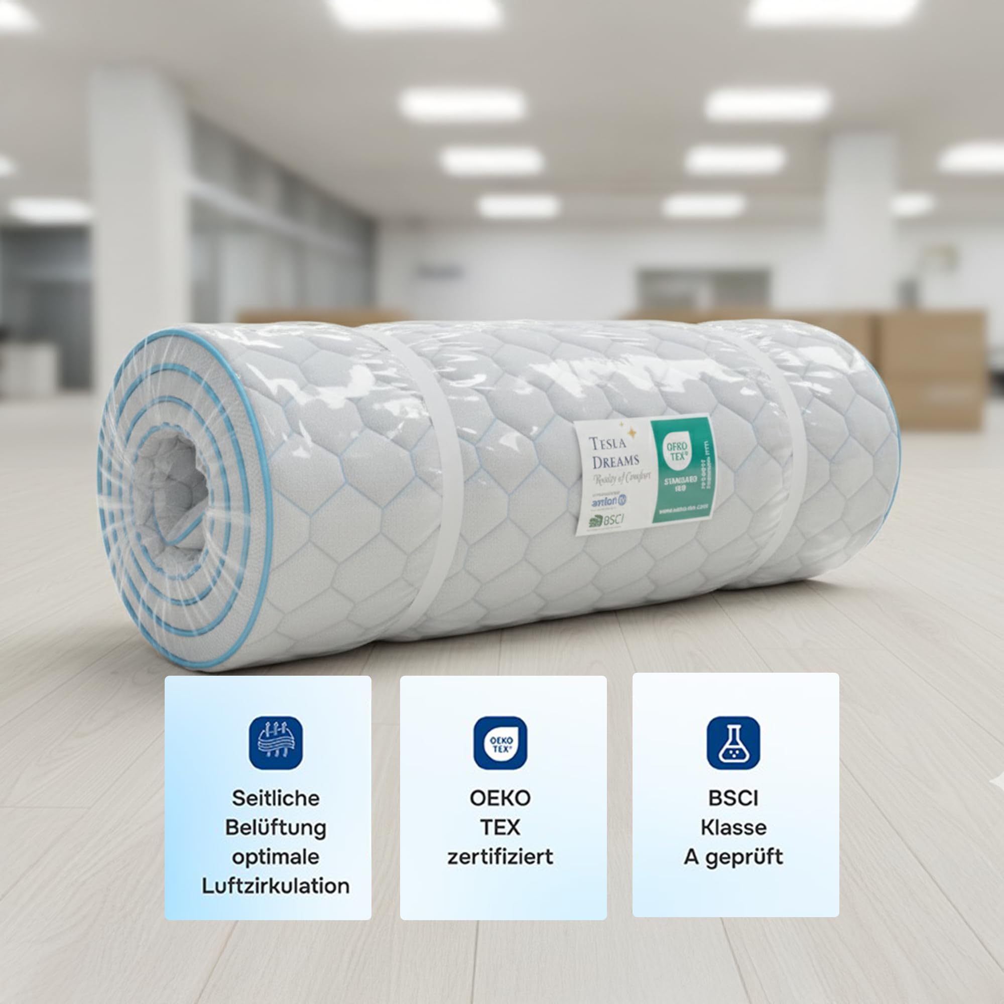 Tesla Dreams MemoLUX Premium Topper 100x200 cm – 12 cm Visco-Memory Foam + Comfort Foam – Pressure Relief & Ergonomic – Breathable – OEKO-TEX Certified – Removable & Washable Cover