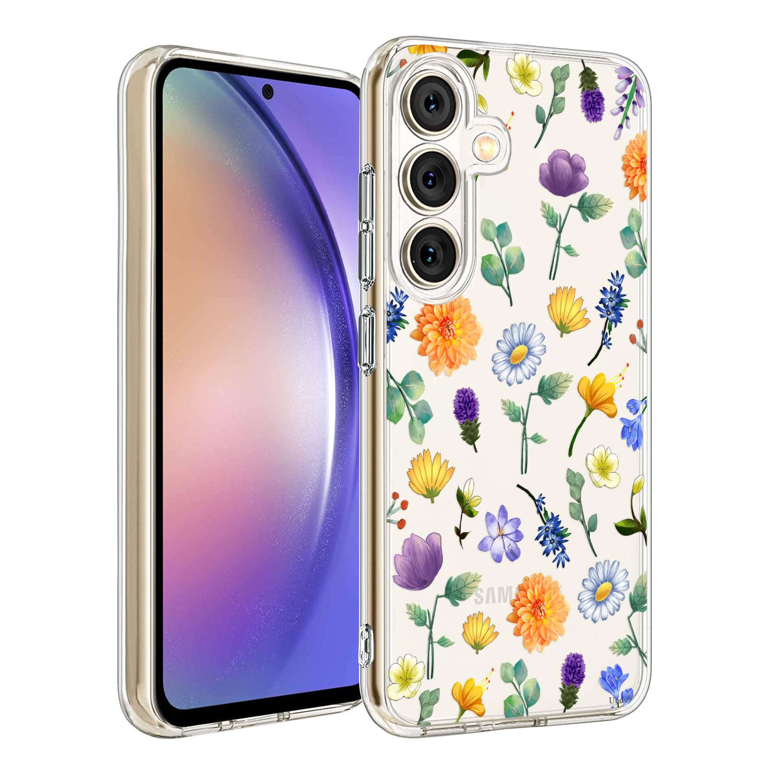 Unov Case Compatible with Galaxy A54 5G Case Clear with Floral Flower Garden Girly Women Design Soft TPU Shock Absorption Slim Embossed Pattern Protective Back Cover