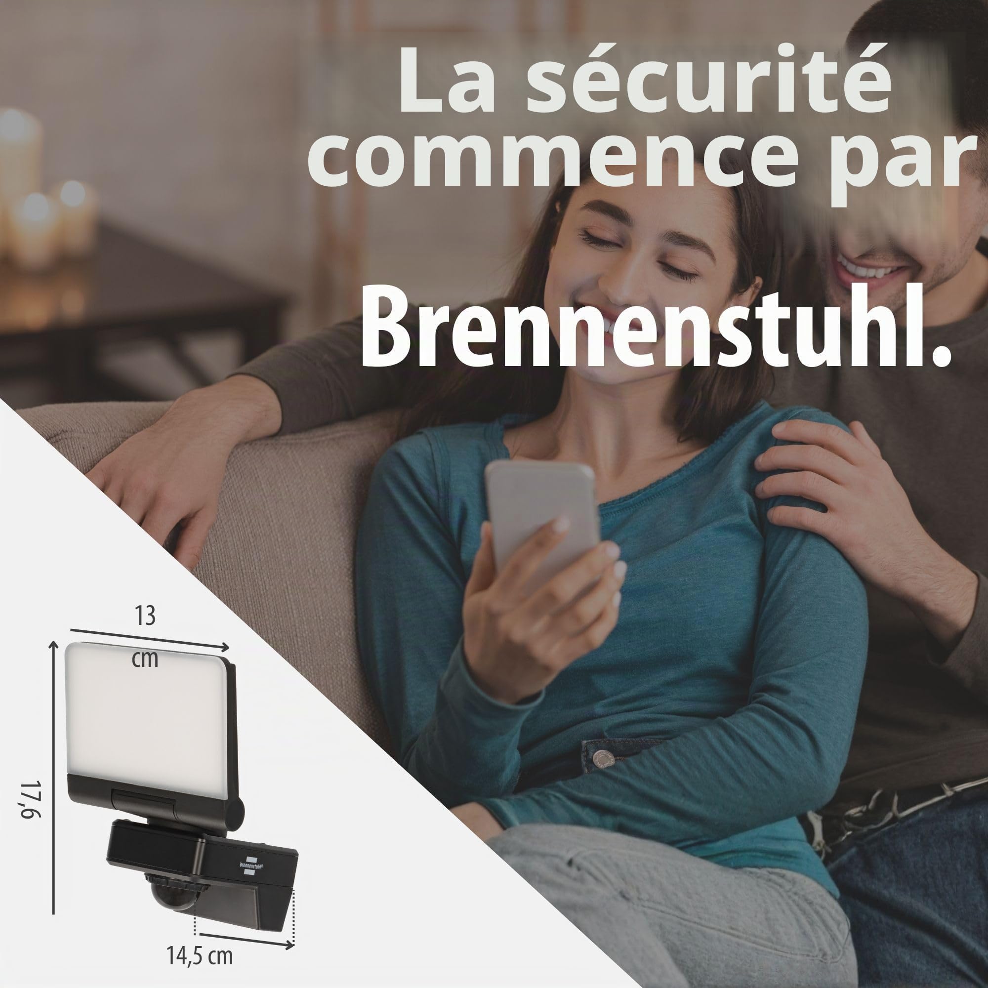 Brennenstuhl Connect WiFi Projecteur LED WF 2051 P (24 W, 2800 lm, IP54, plusieurs fonctions d'éclairage réglables via l'application, spot d'extérieur pour montage mural avec détecteur de mouvement)