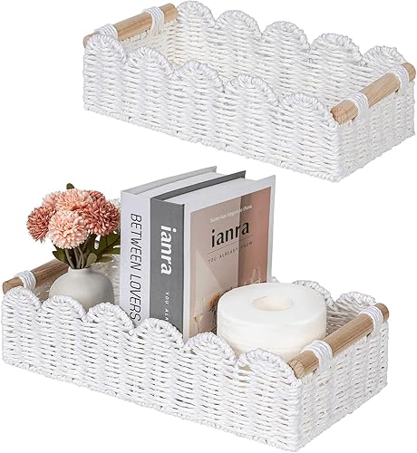 Miniatura 14 de CubesLand Canastas decorativas de cuerda de papel con borde festoneado para el hogar, sala de estar, dormitorio, cesta de inodoro para estante de