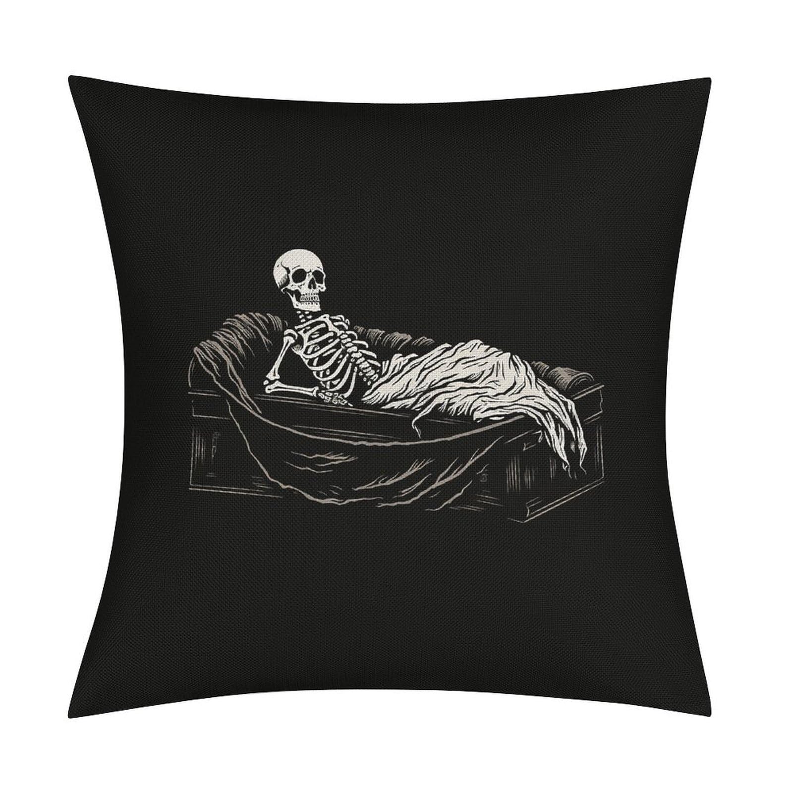 Adfgyerh Style Skeleton In The Coffin Pillow Covers Soft And Comfortable Invisible Zipper ，Home Decor 18X18 Inch Edging Technology，Throw Pillow Covers For Couch Sofa Bedroom Living Room.